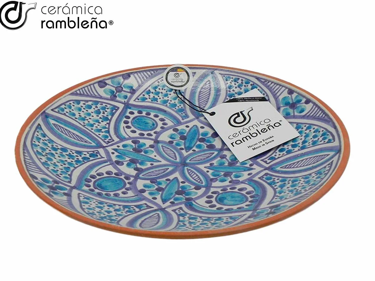 Plato Decorativo de Cerámica Hecho a Mano Azul 27x27x4,5 cm