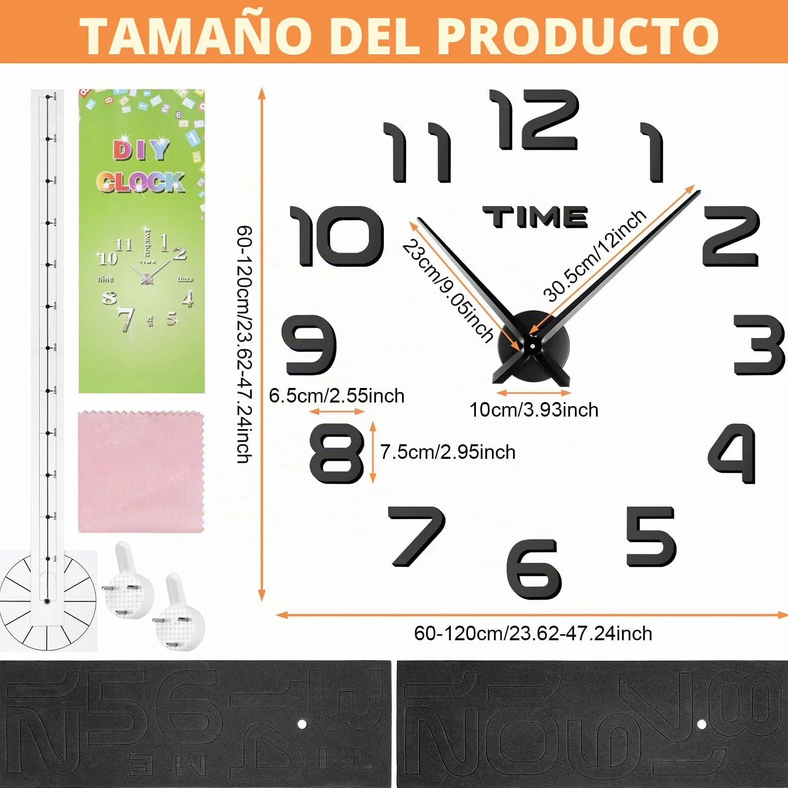 JIZZU 3D Reloj De Pared Grande, DIY Reloj Pareds Digital, Reloj de Pared Silencioso, Reloj Cocina Pared Original, Moderno, Decoración Ideal para Sala de Estar, Dormitorio, Cocina, Oficina, Negro
