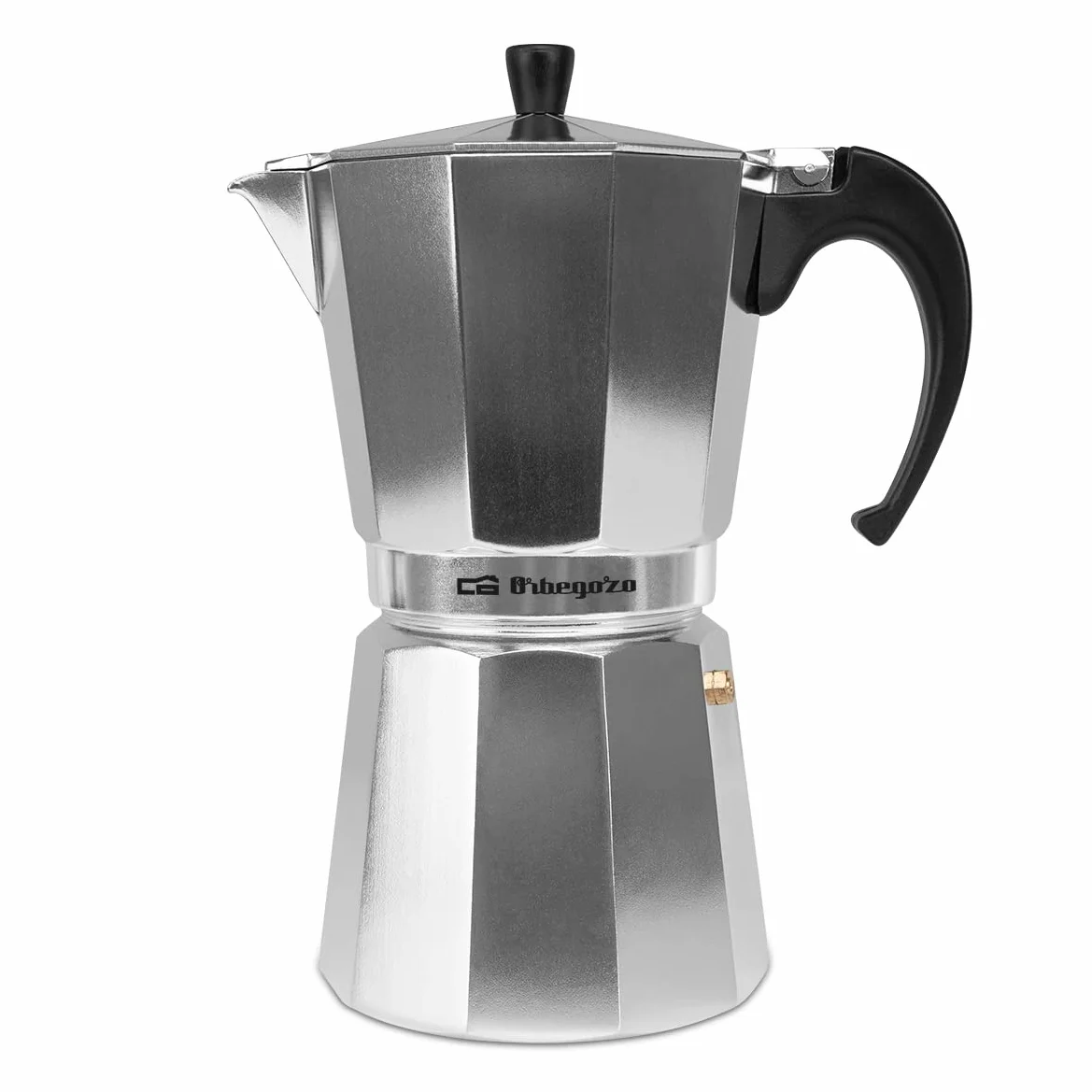 Orbegozo KF 1200, Cafetera Italiana de Aluminio, 12 Tazas, Mango Ergonómico, Apta para Cocinas de Gas, Eléctricas y de Vitrocerámica, Válvula de Seguridad