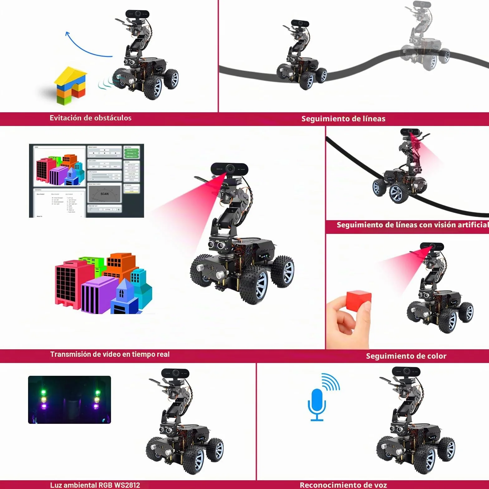 Adeept PiCar Pro V2 Kit de robótica (Raspberry Pi no incluido), coche inteligente con brazo robótico de 4 DOF para Pi 5/4/3, cámara HD 1080P, OpenCV, prevención de obstáculos, seguimiento de línea