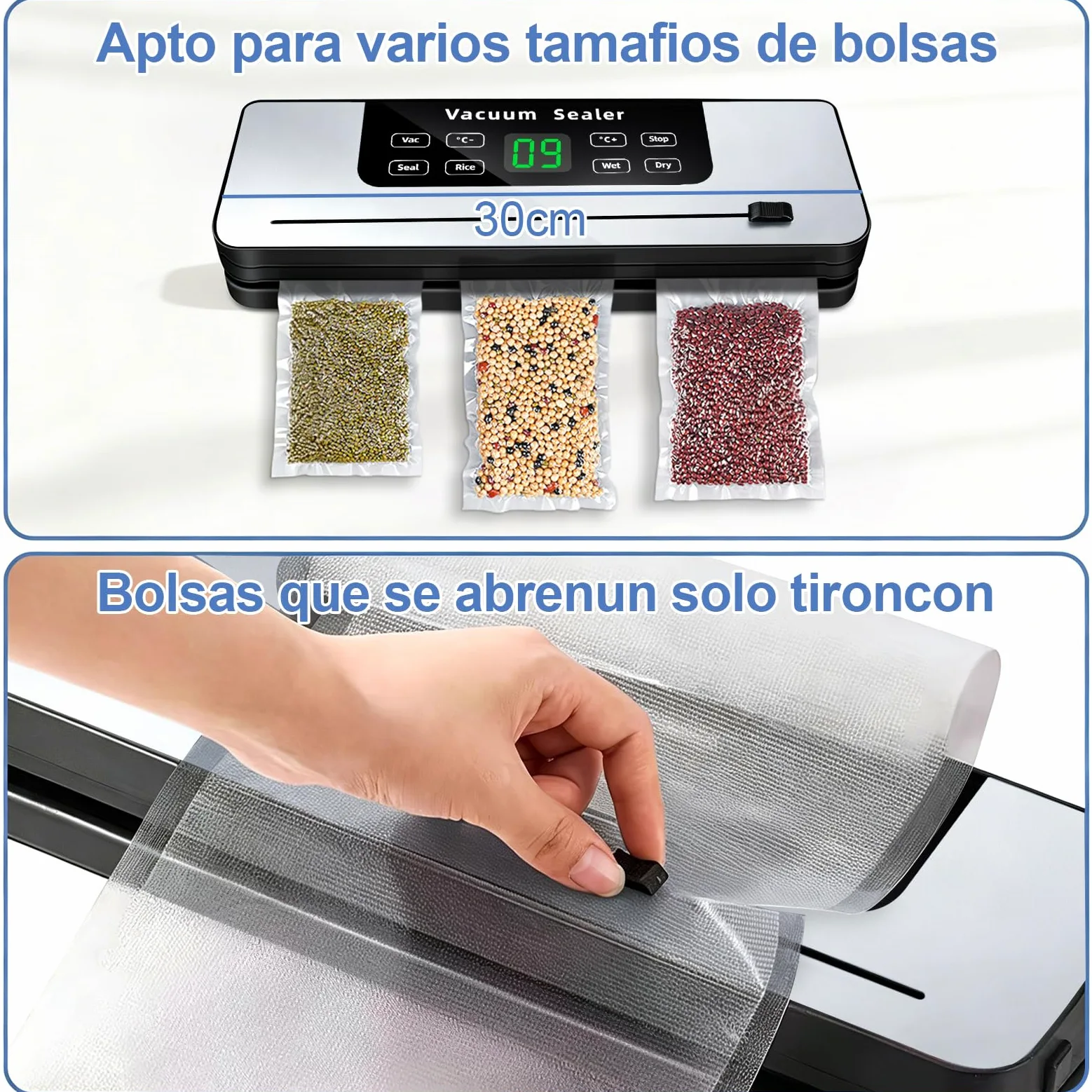 7 in 1 Maquina vacio alimentos, Automático seco que mojado envasadora al vacio, Embasadoras vacio alimentos domestica con Cuchillo de corte, Vacuum Sealer con Tubo de Vacío con 20 bolsas envasar