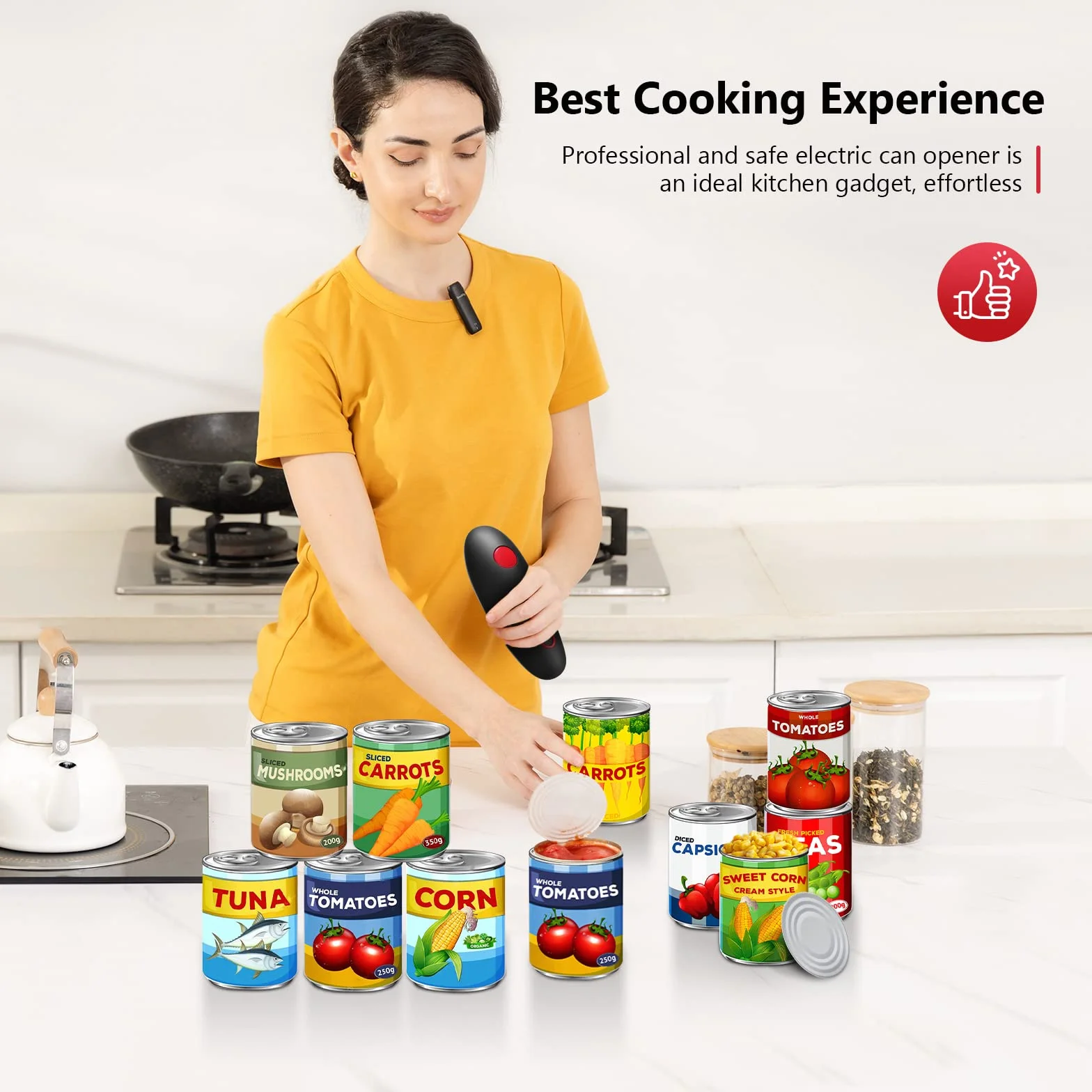 Abrelatas eléctrico, abrelatas automático One Touch 360 ° Rotación Automática Stop Utensilios de cocina para cocineros, personas mayores, niños y batería lesionada, por favor, pida por separado