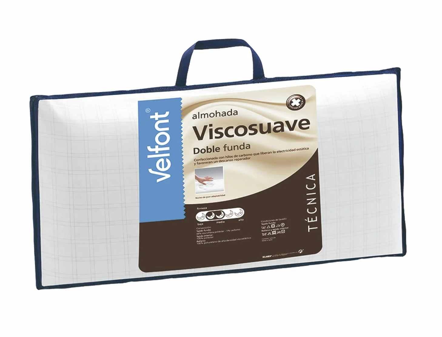 Velfont Almohada viscoelástica Viscosuave Altura Extra con Doble Funda de Tejido Anti-Stress con Cremallera (70 cm)