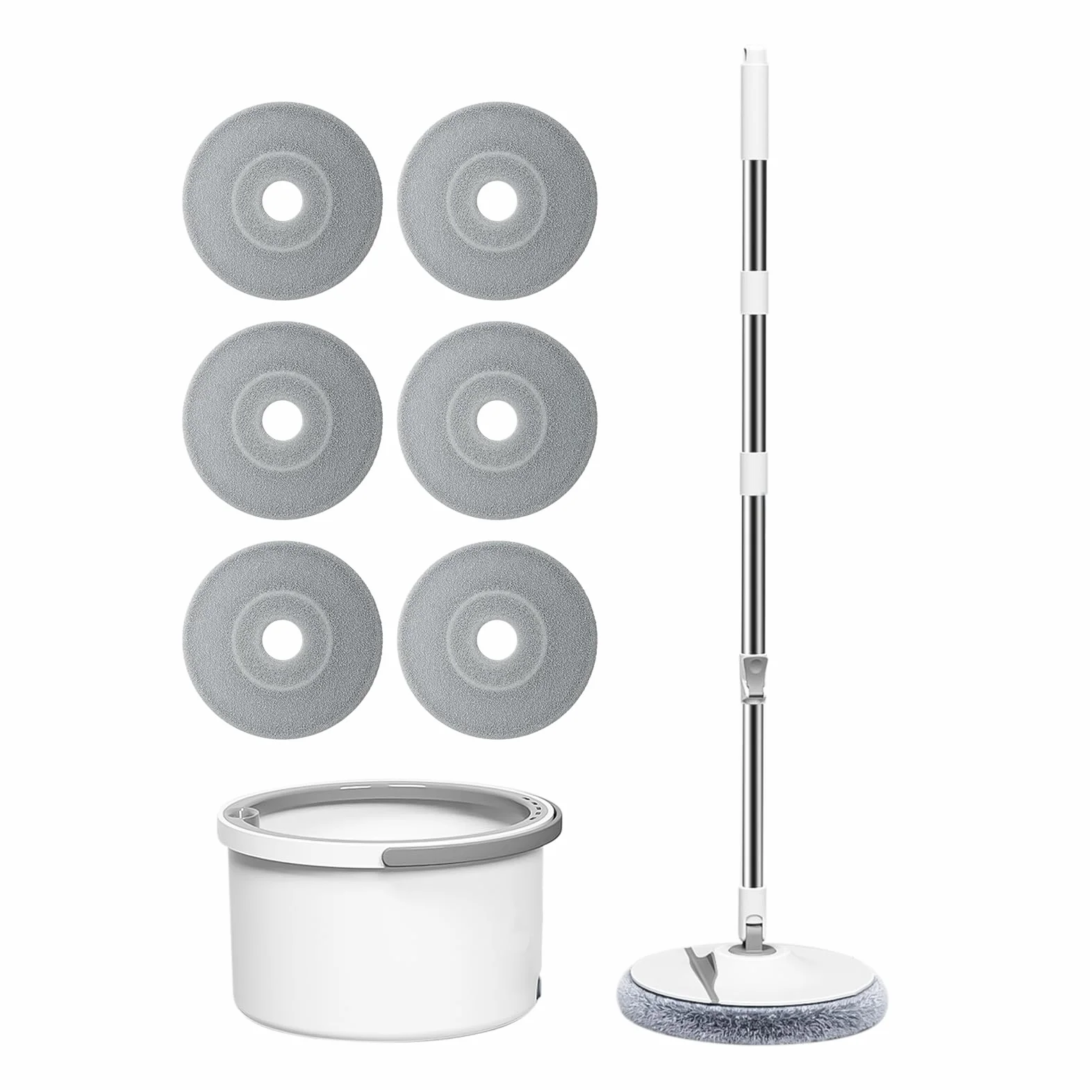 Juego de fregona y cubo con escurridor para el hogar, fregona de limpieza de suelos con escurridor, 6 almohadillas reemplazables, suministros de limpieza para el hogar con mango telescópico