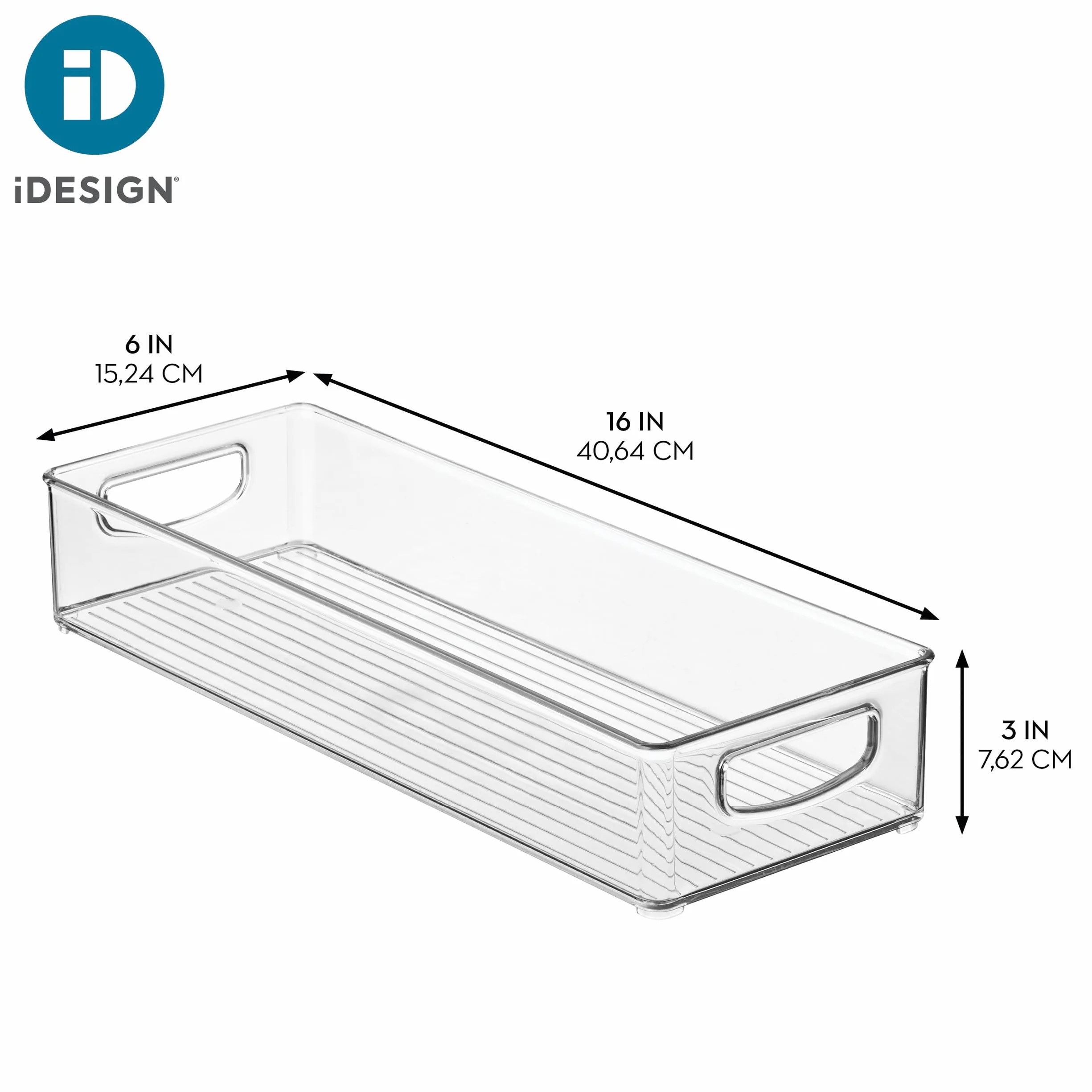 InterDesign iDesign - Contenedor apilable de plástico para despensa, organizador con asas para armarios o nevera, juego de 4, transparente