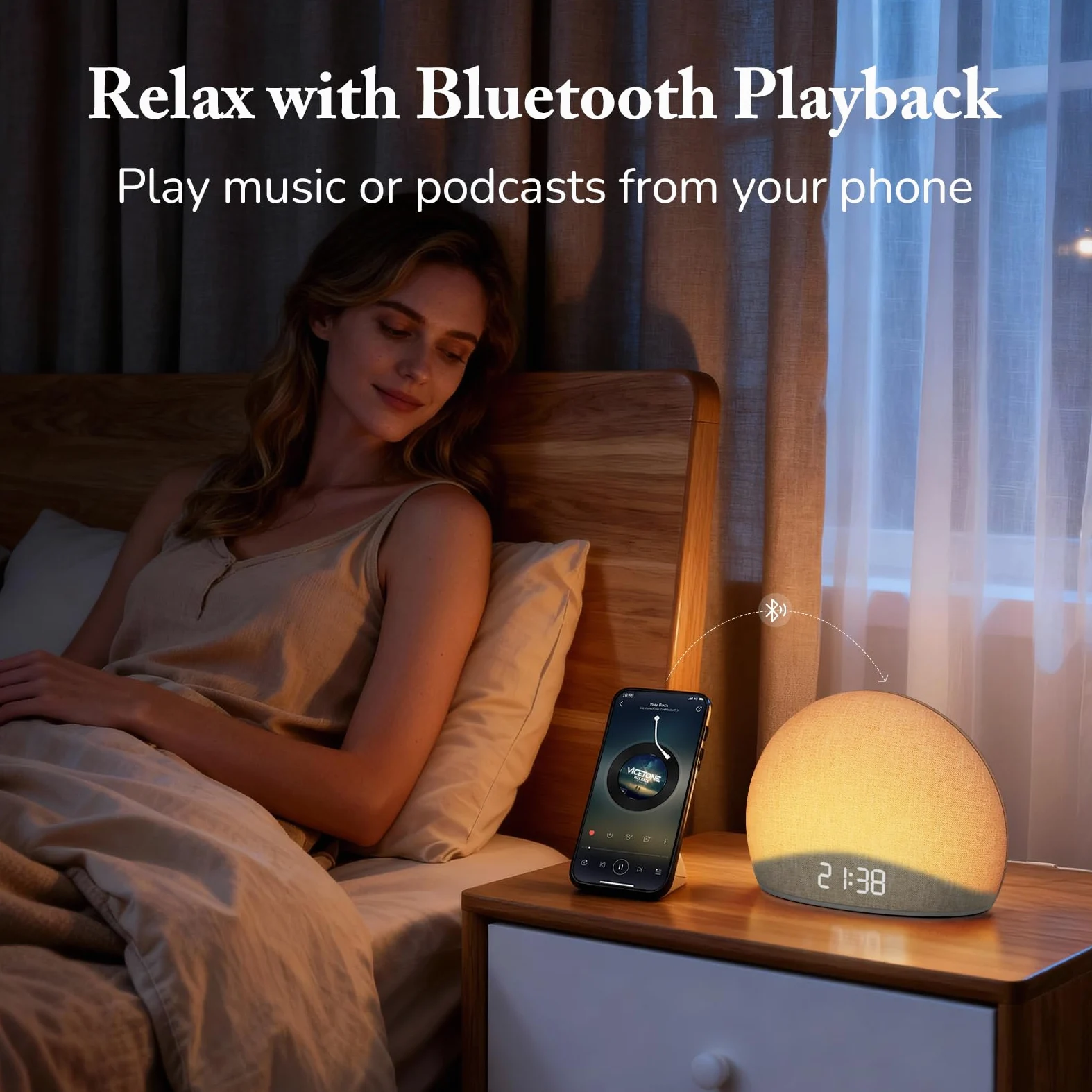 HOUSBAY Reloj Despertador Sunrise: Despierta naturalmente con luz de Amanecer, Radio FM y Altavoz Bluetooth, luz Nocturna Ajustable para Dormitorio