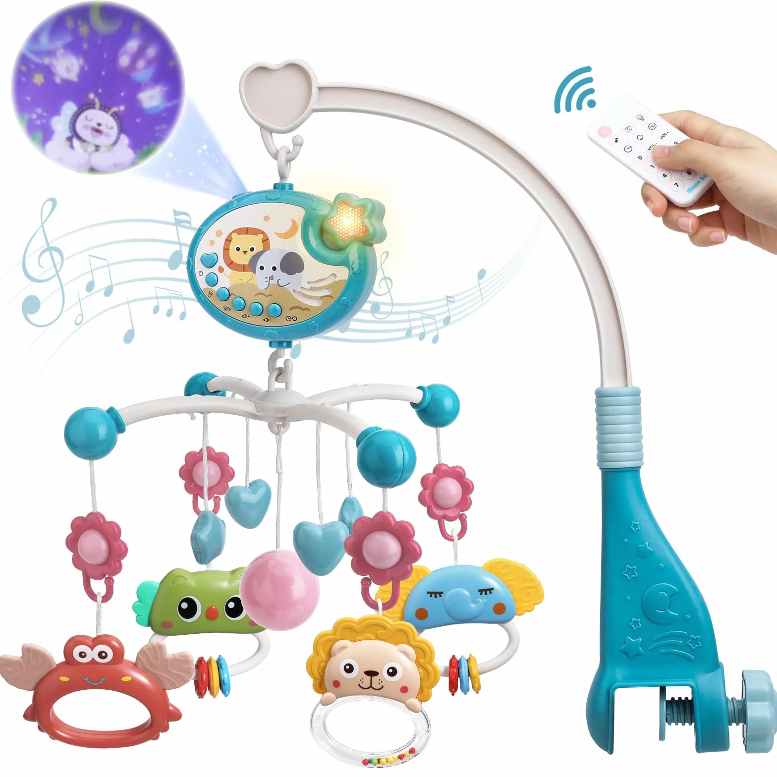 Mini Tudou Móvil de cuna con proyección estelar y función de tiempo, musical con melodías y luces, sonajeros para animales, juguete para recién nacido 0-6 meses