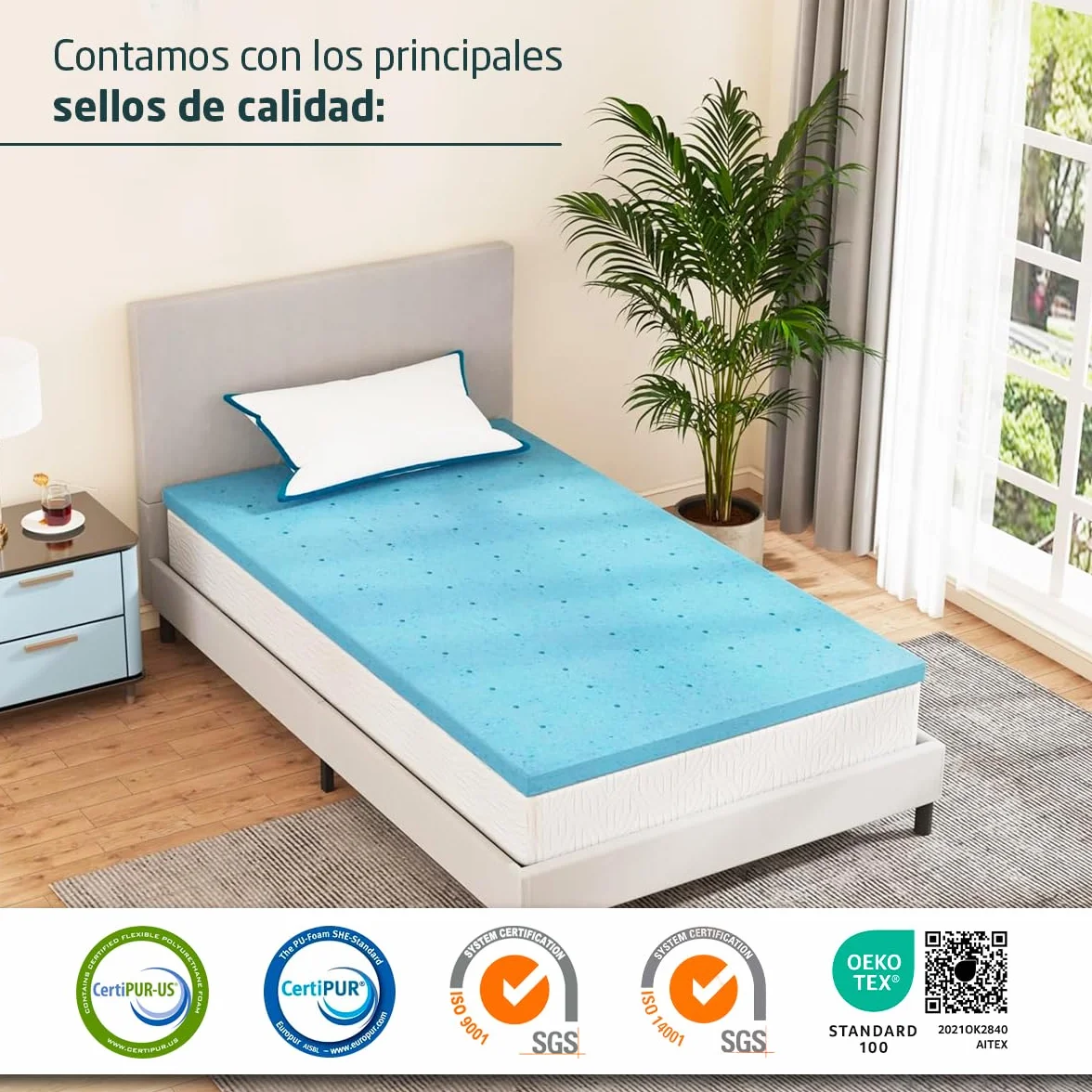 Topper Viscoelástico para Colchón - Sobrecolchón de Espuma de Memoria - Fabricado en España - Medidas: 105x190x5cm - Homedi