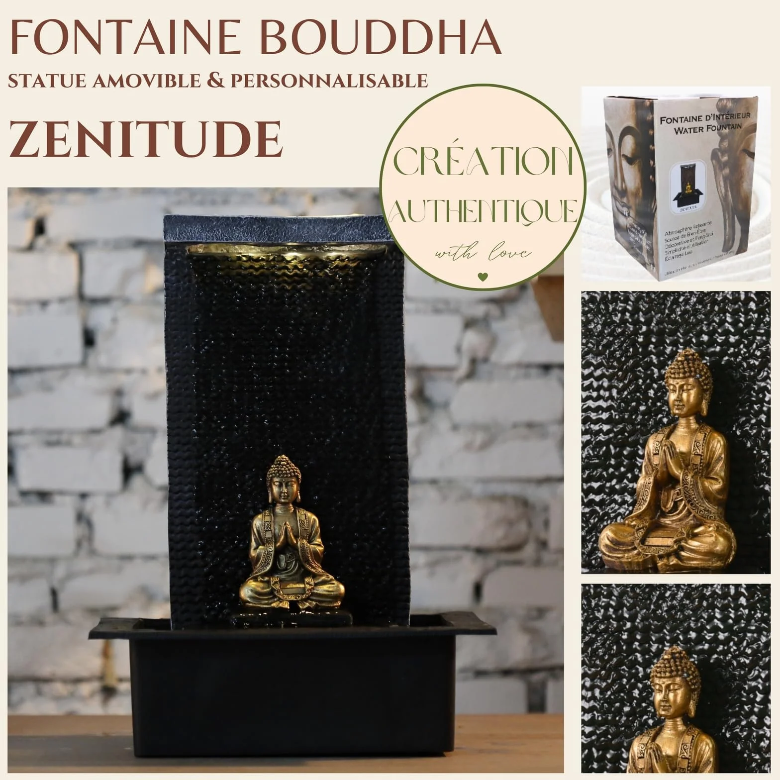 Zen'Light Zenitude Fuente de poliresina Negra 31 x 31 x 42 cm