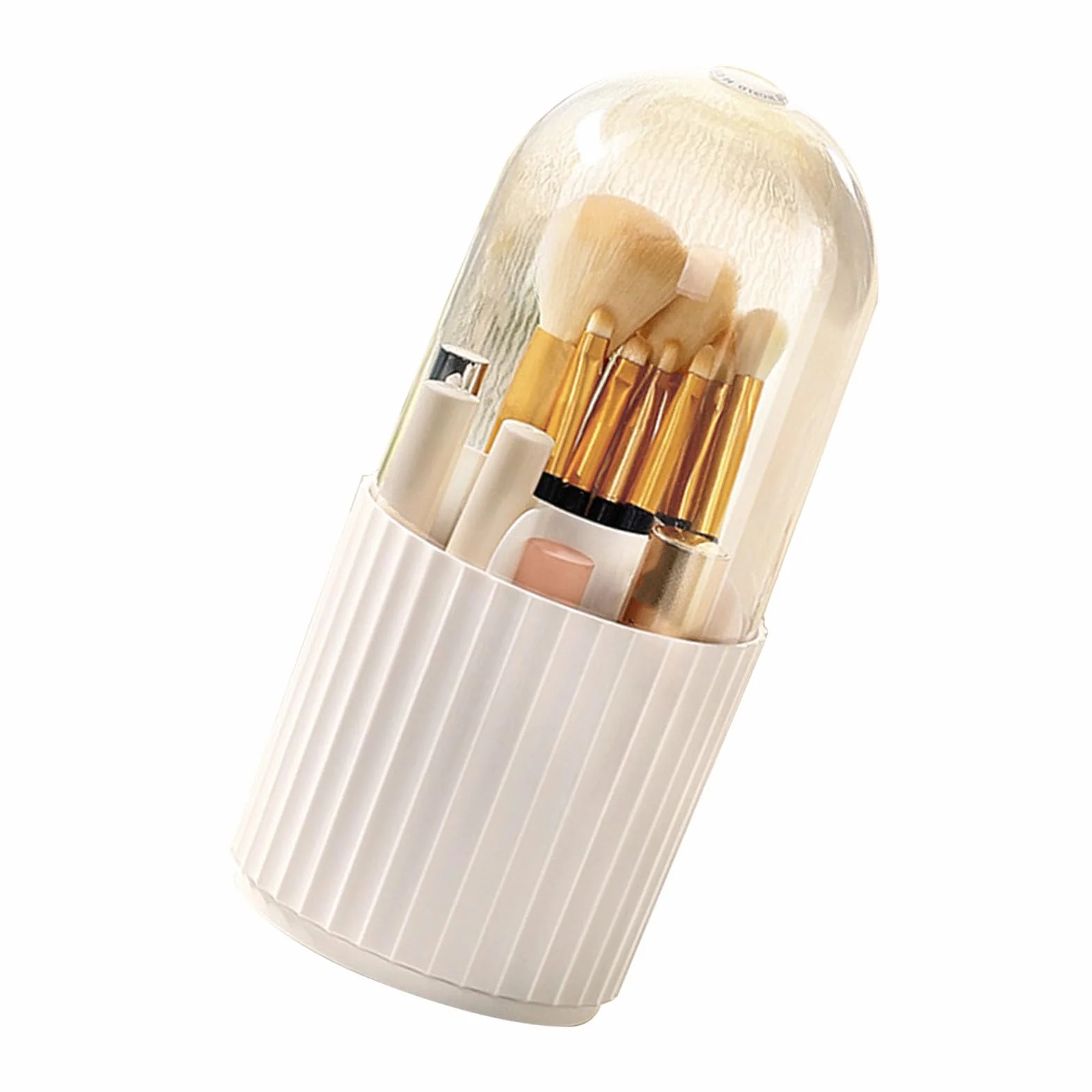 Organizador de brochas de maquillaje con tapa, giratorio de 360 ​​grados, gran capacidad, 5 compartimentos, soporte giratorio para cosméticos (Vertical pattern)