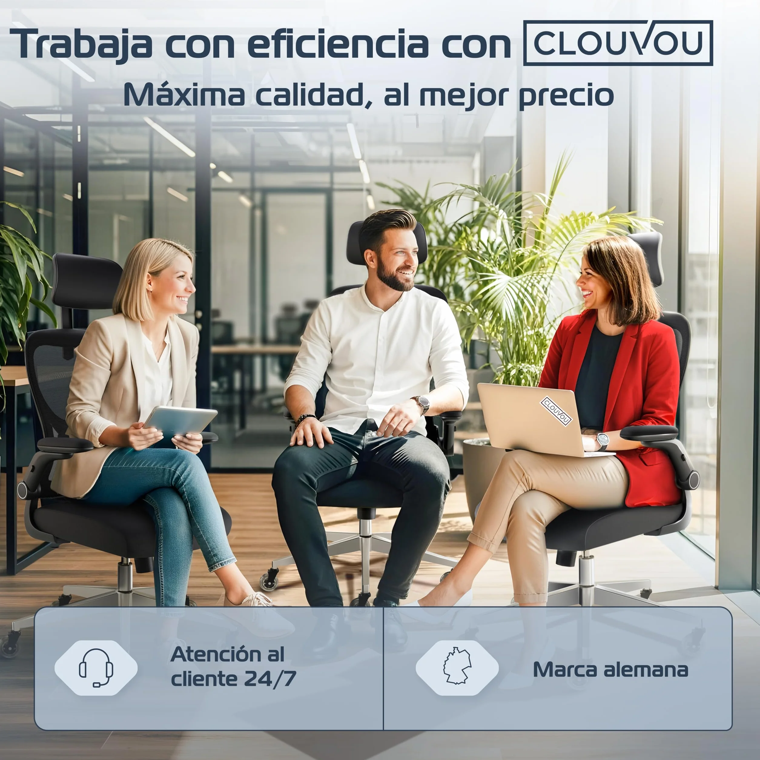 CLOUVOU SmartSeat Silla ergonómica de escitório [GANADORA DE PUREBAS] Silla de Oficina para Gamers Ajustable al 100%, giratoria, cómoda y Resistente hasta 150 kg | Ideal para Trabajo y Estudio