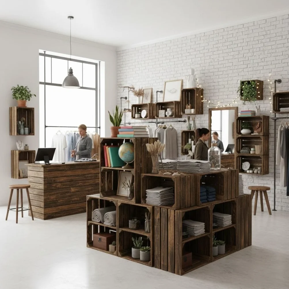 Teramico Antiguos cajones de fruta flameados en muchas variaciones. Ideales para la construcción de muebles o para almacenamiento. Acabado muy sólido y robusto (set de 4-2 x base transversal)