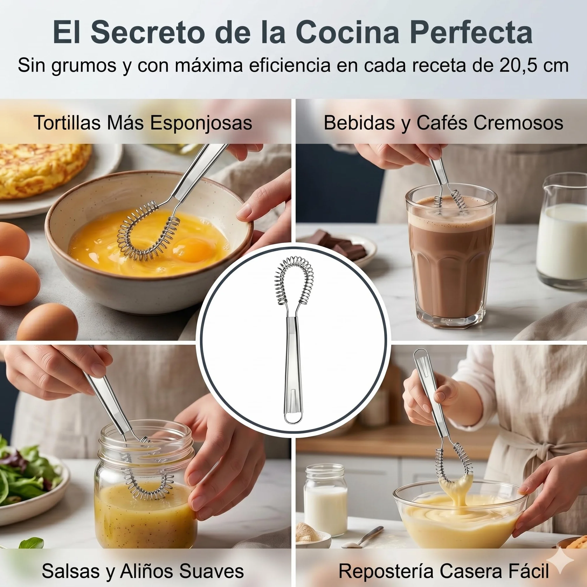 Conjunto de 2 Batidores de Cocina de Acero Inoxidable, Batidora de Mano Pequeña de Acero Inoxidable para Salsas y Café, Mini Varillas Manuales de Resorte para Batir Huevos y Leche
