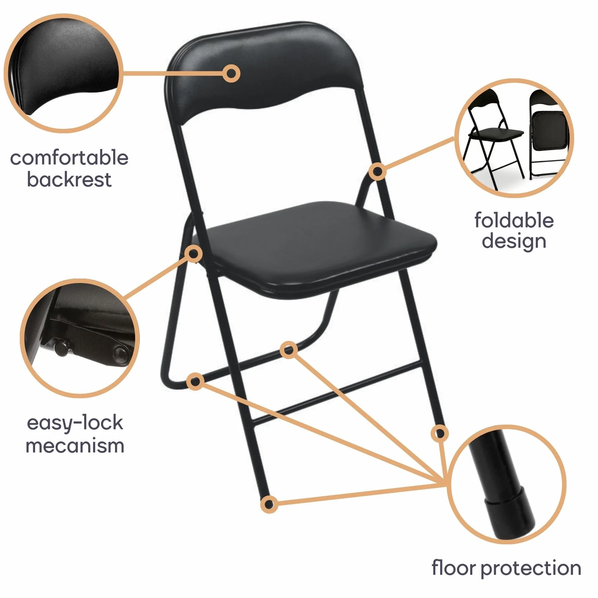 Velleman FP168B - Silla plegable, 38 x 43 x 78 cm, Negro