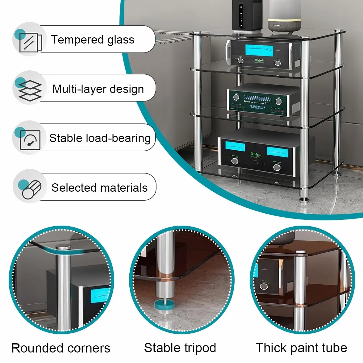 Mueble Equipo Hifi De Vidrio,Estante De Almacenamiento De Componentes Estéreo,Moderno Estante Almacenamiento Componentes Estéreo,Dormitorio Dvd Parlantes Estantes,Soporte Hifi(Transparent,1-layer)