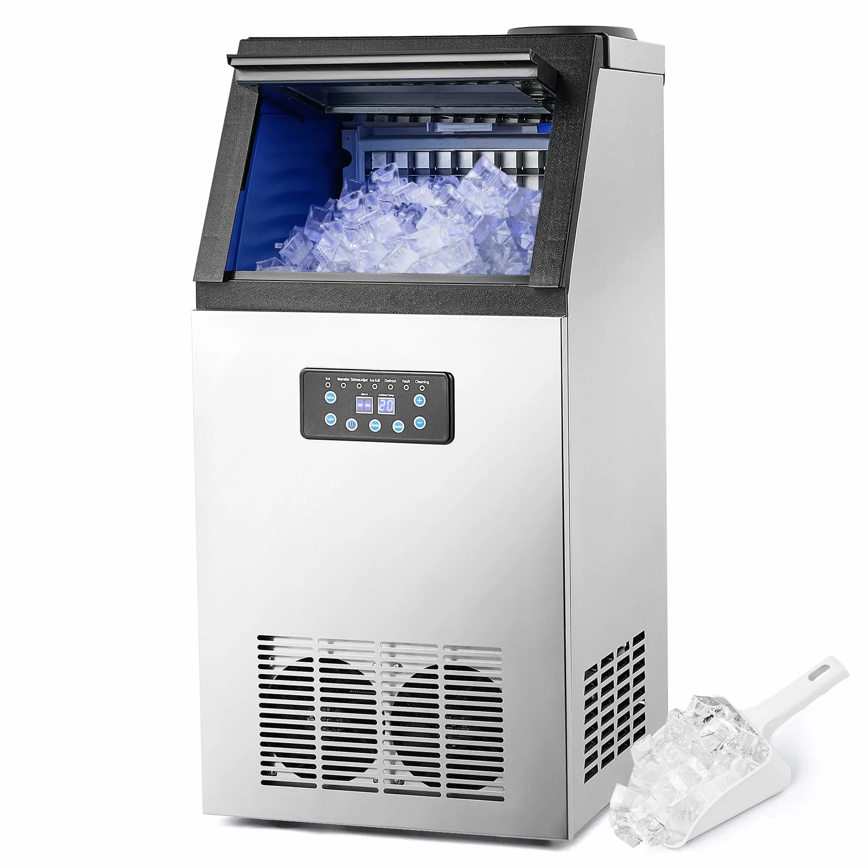CREWORKS Máquina de Hielo Industrial 73 kg/24 h, 45 Cubitos por Ciclo, Almacenamiento 10 kg, Máquina para Hacer Hielo en Cubos para Bar, Restaurante y Cafetería