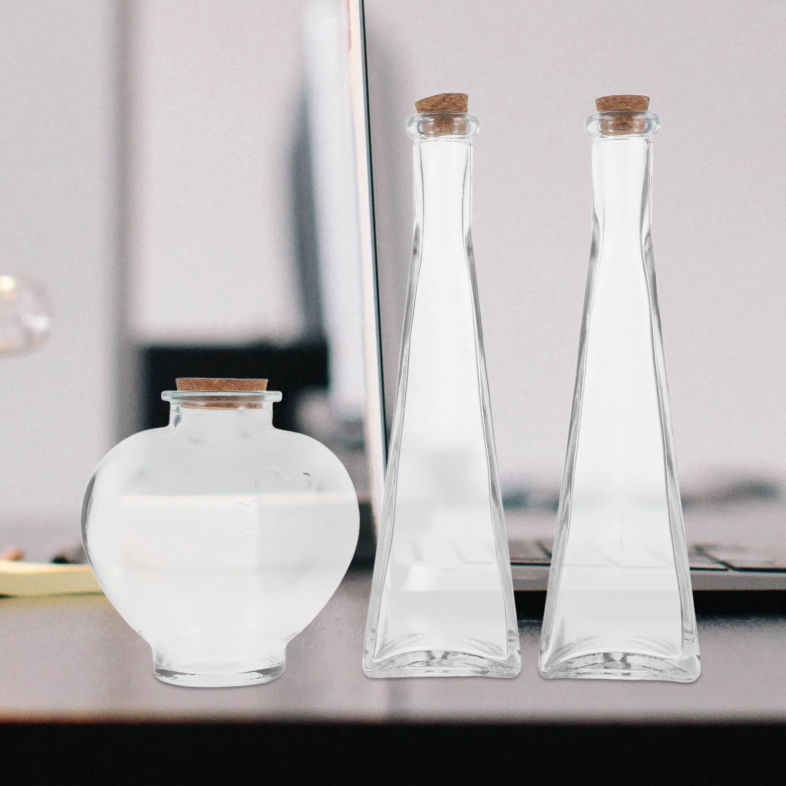 Genérico Botellas de Deseos en Forma de Corazón Prismático para Ceremonia de Arena de Boda, Frascos Decorativos de Vidrio Tapa de Corcho, 3 Piezas para Ritual de Aniversario