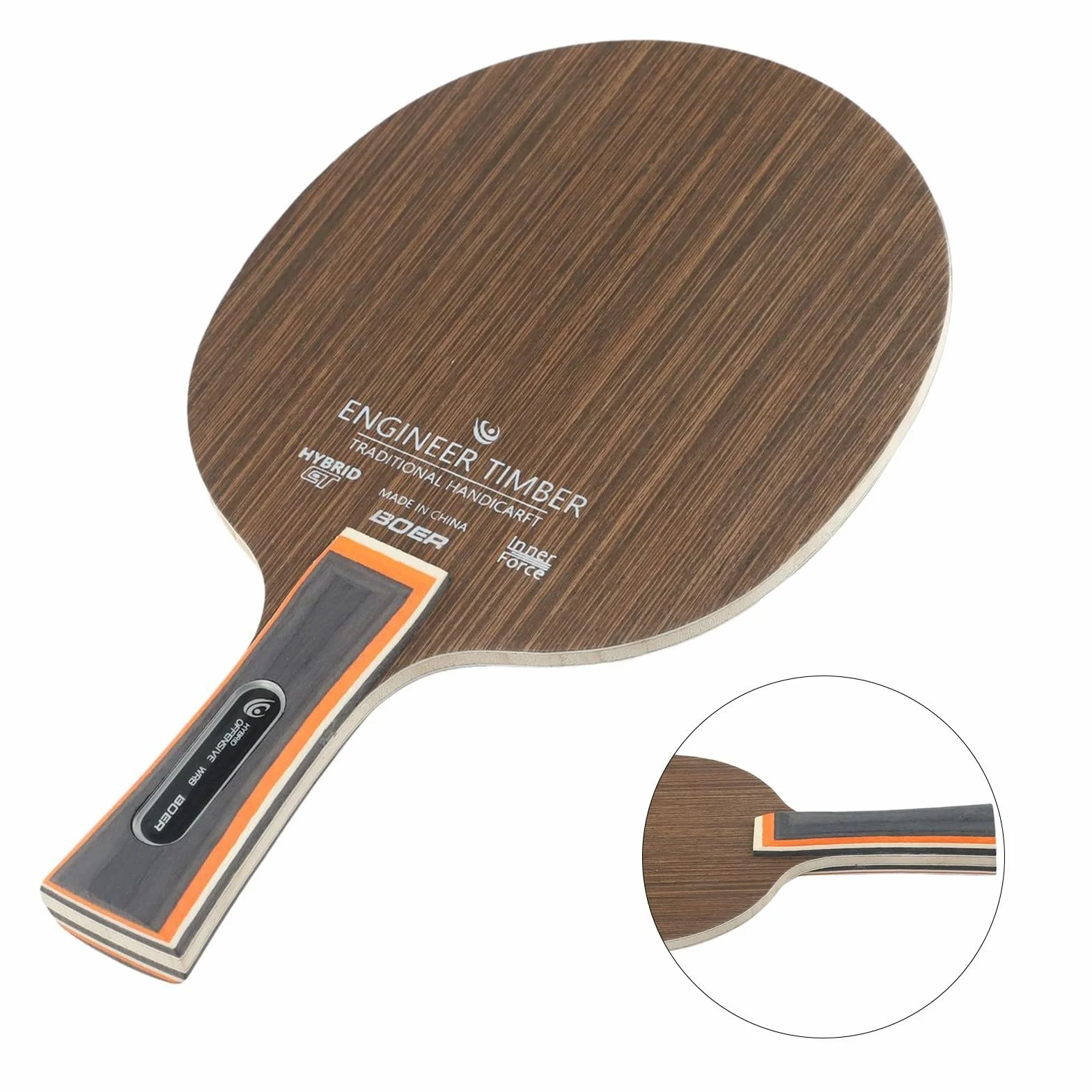 Hoja de tenis de mesa de madera de 5 capas, raqueta de agarre horizontal profesional