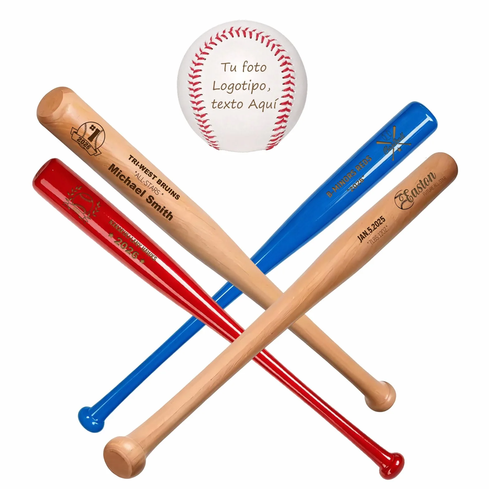 Bate de Béisbol Personalizado 18 Pulgadas – Grabado con Nombre, Número y Logo – Regalo para Little League