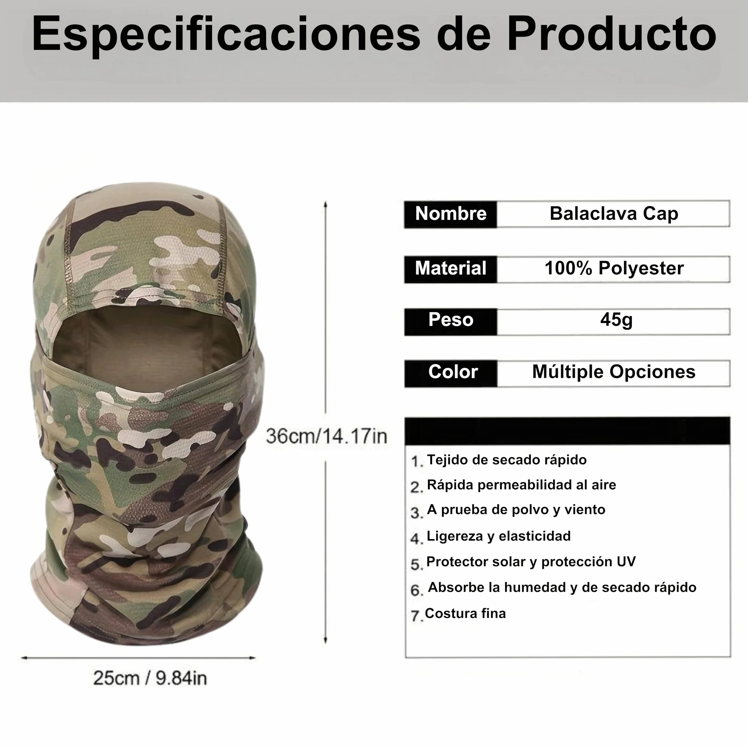 Sibo Pack Táctico Airsoft 3 en 1 Gorra Camuflaje Balaclava Ligera Gafas Protección UV Set Airsoft Paintball Outdoor Verde