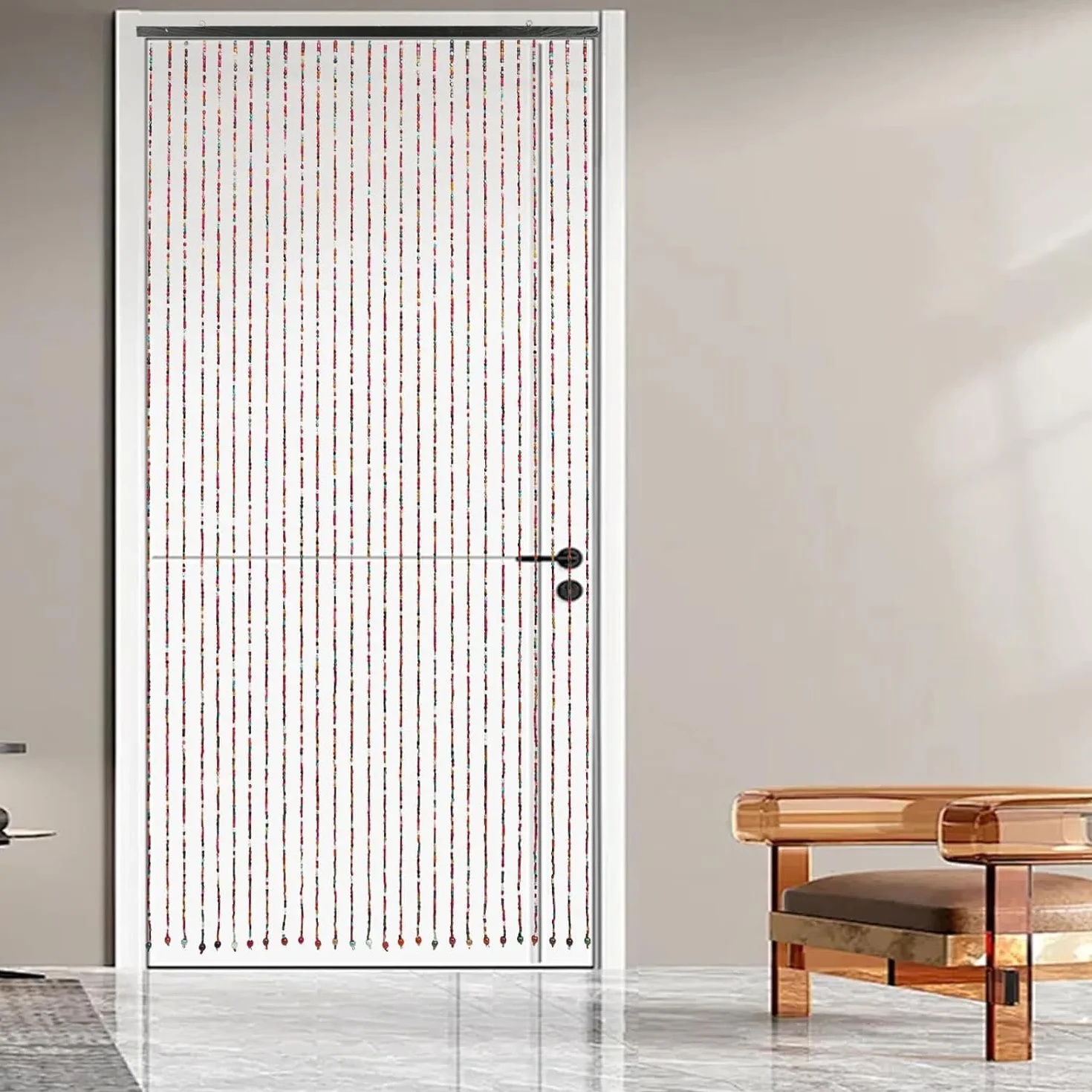 Cortina de hilos brillantes arcoíris para decoración de puerta y fondo, mosquitera con cuentas brillantes para patio, fiestas y fondos de fotos, 91 cm x 200 cm