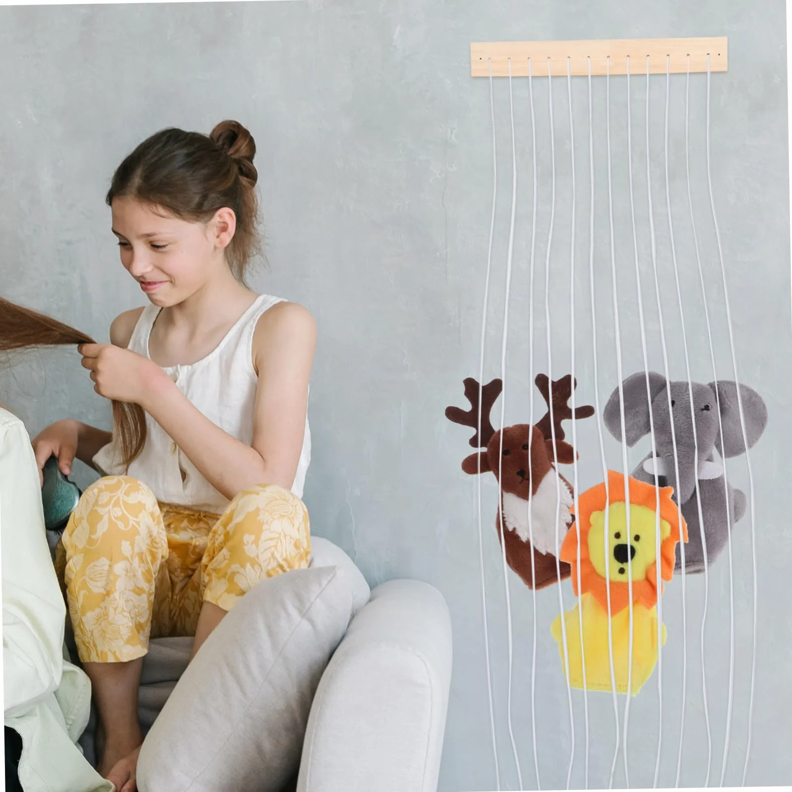 Organizador de Almacenamiento para Peluches Ajustable Estante Colgante Beige Multifuncional