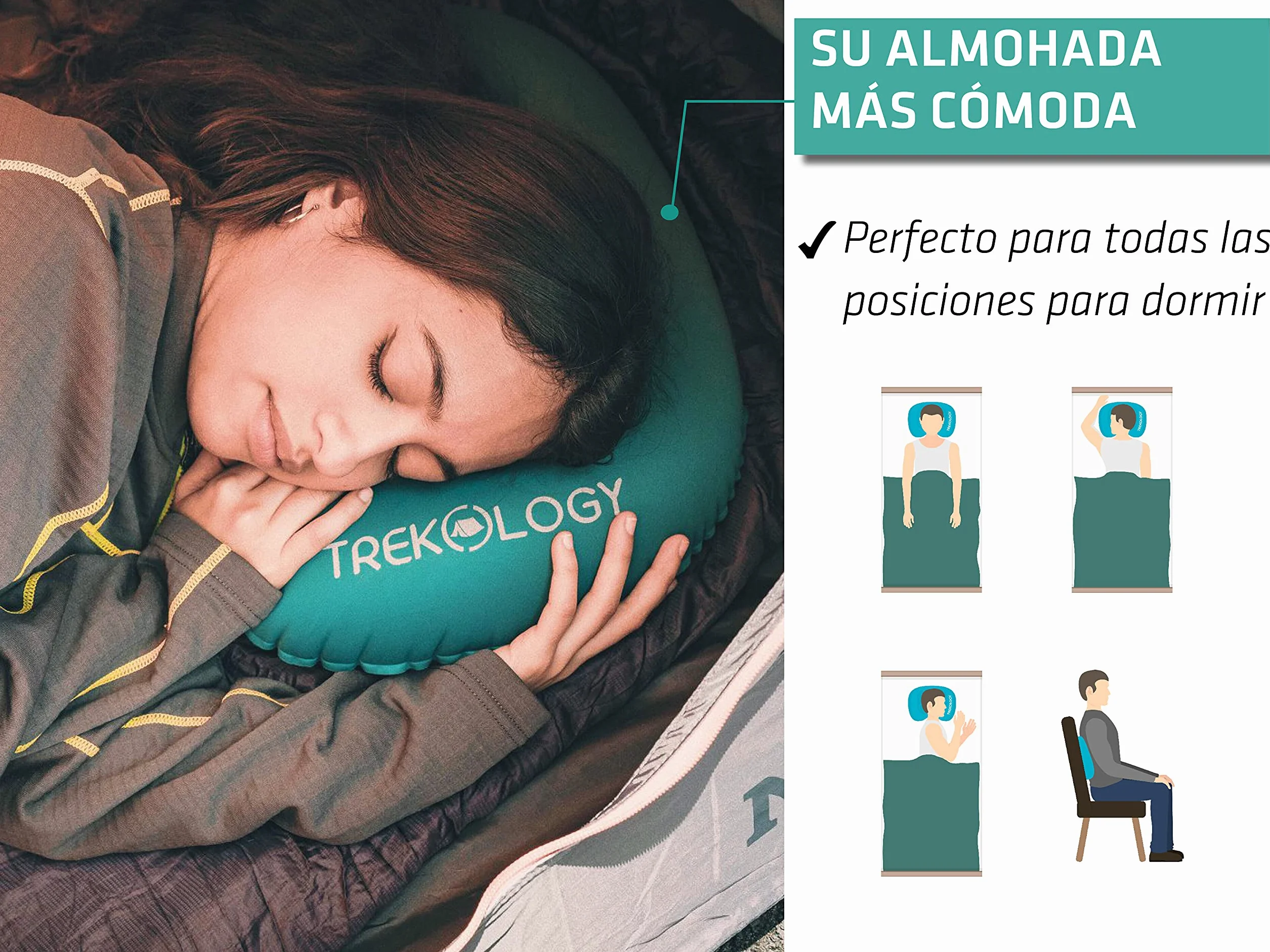 Trekology Almohada Inflable Ultraligera para Viaje Acampar Compacta Ergonómica Soporte Cuello