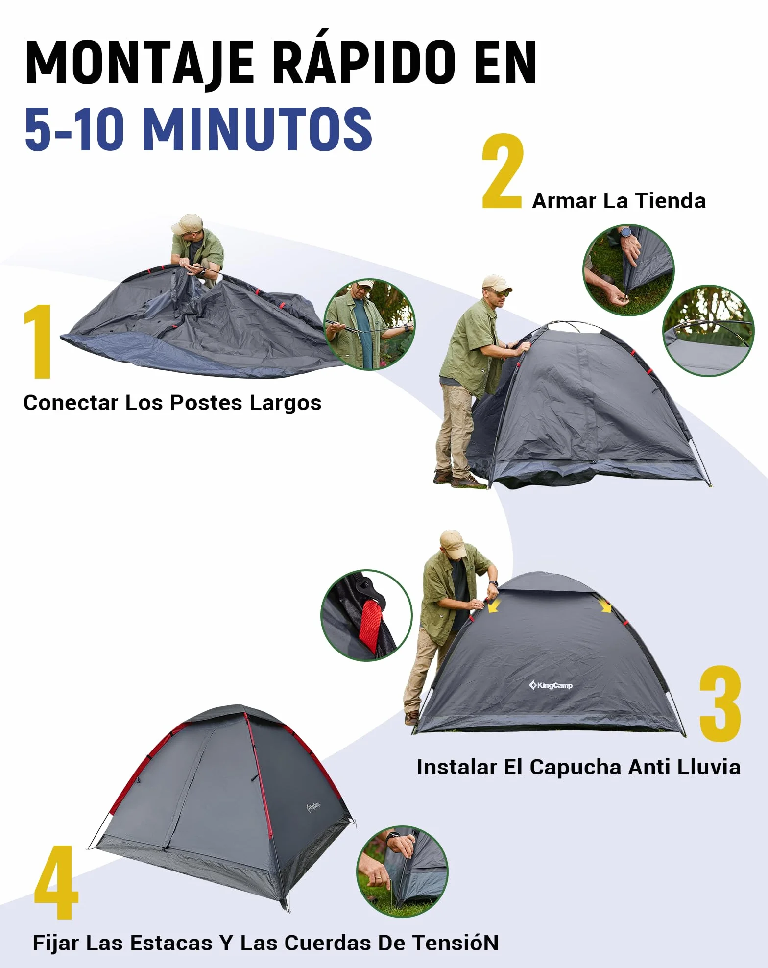 KingCamp Tienda de Campaña 2-3 Personas Impermeable 3000mm Ultraligera 210x180x130cm