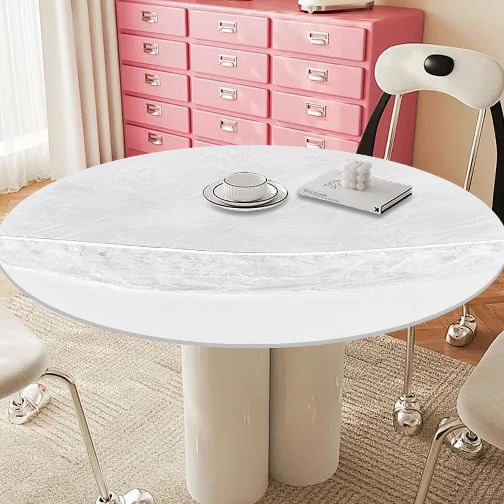 Mantel plastificado transparente de 48 pulgadas, redondo, 90-110 cm, beige, impermeable, para mesa, jardín, balcón, terraza, boda, Pascua, fiesta, primavera
