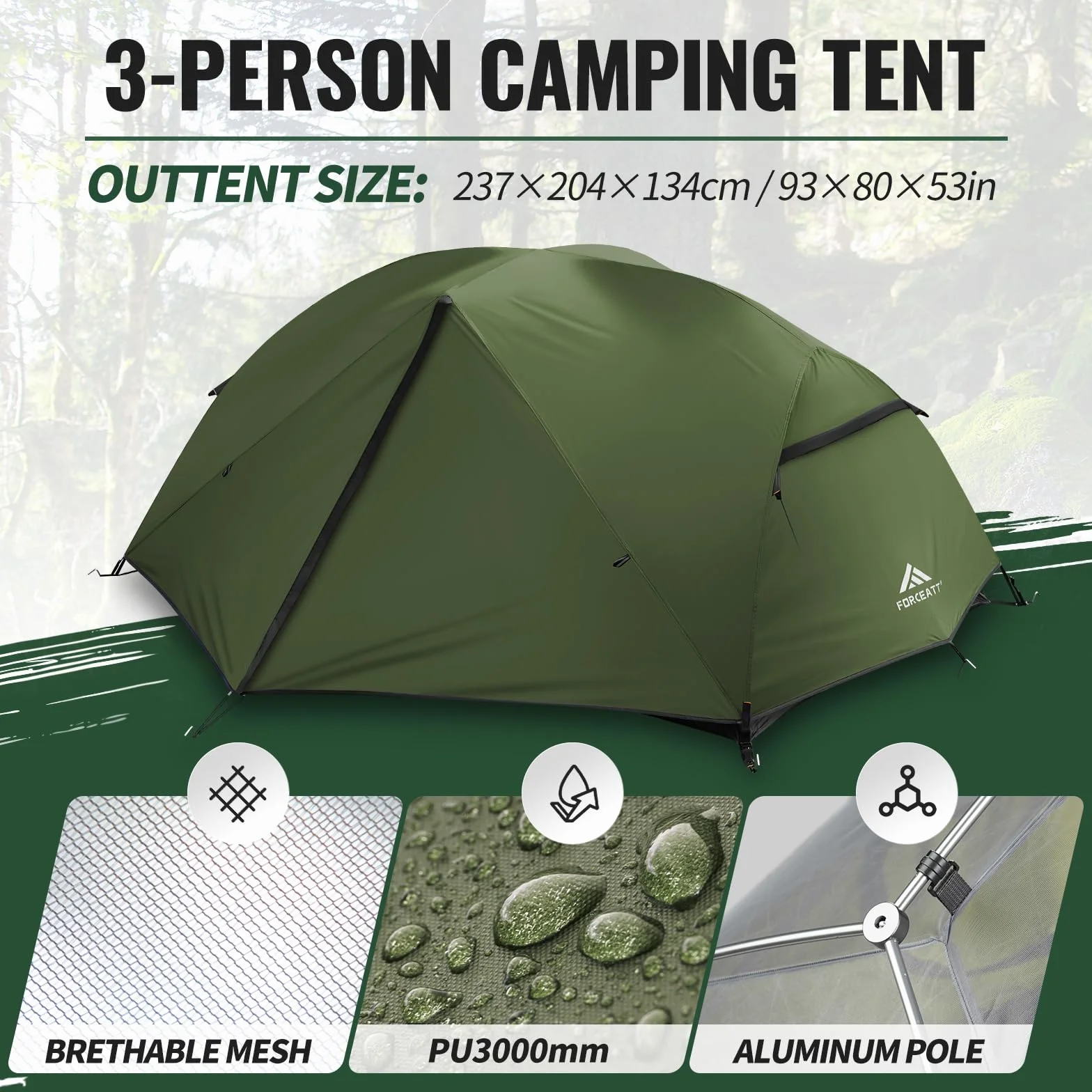 Forceatt Tienda de Campaña 2-3 Personas Impermeable Doble Capa Ligera Senderismo