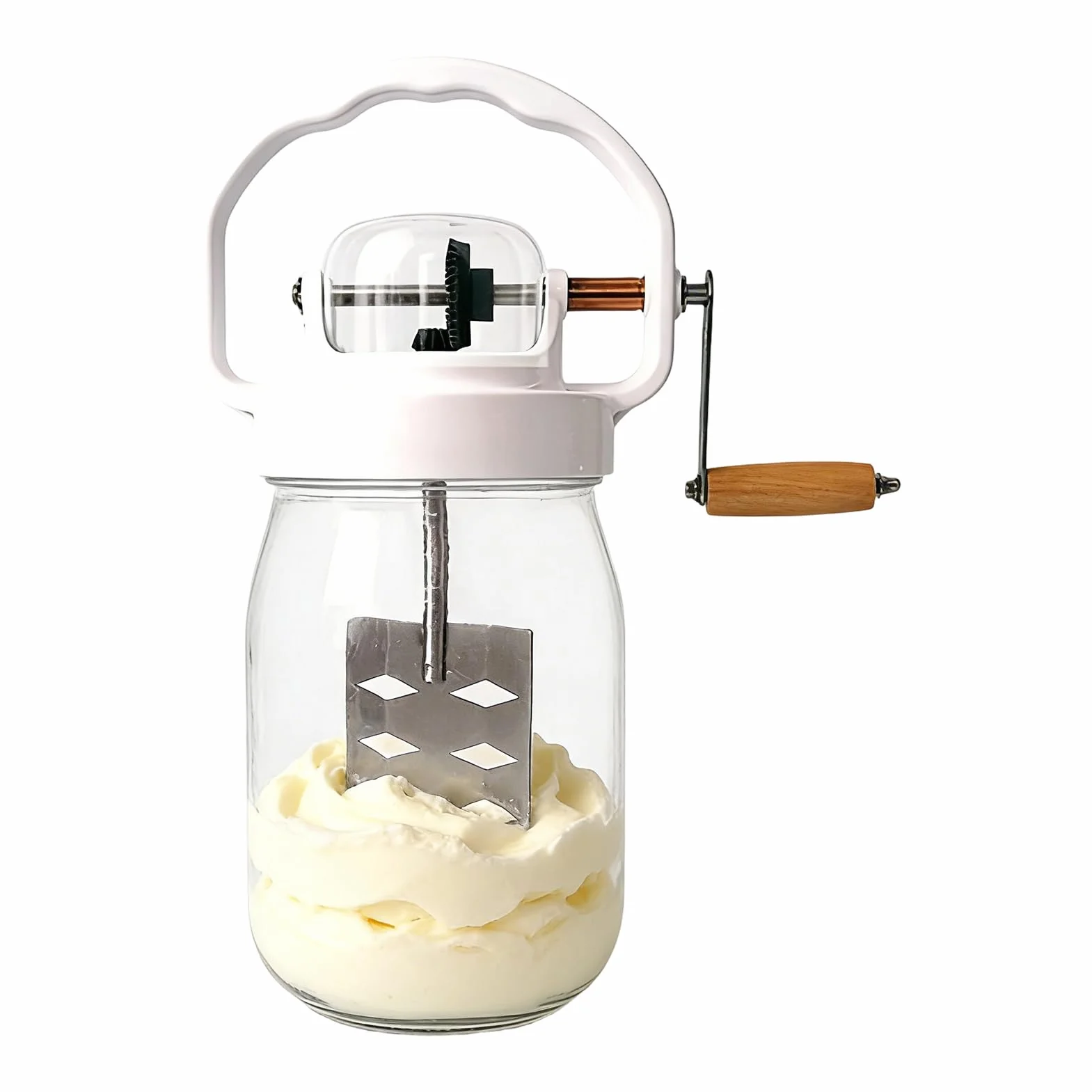 Mantequera 1500 ml batidora manual de cocina para mantequilla | Con botella de vidrio para batir huevos para Repostería, Cocina, Niños, Harina, Alimentos, Mermelada,