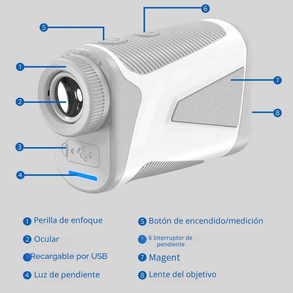 REVASRI Telémetro de golf, 1000 m, ±0,5 m, precisión bloqueo pulso, inclinación encendido apagado, 6 aumentos, IP54, USB