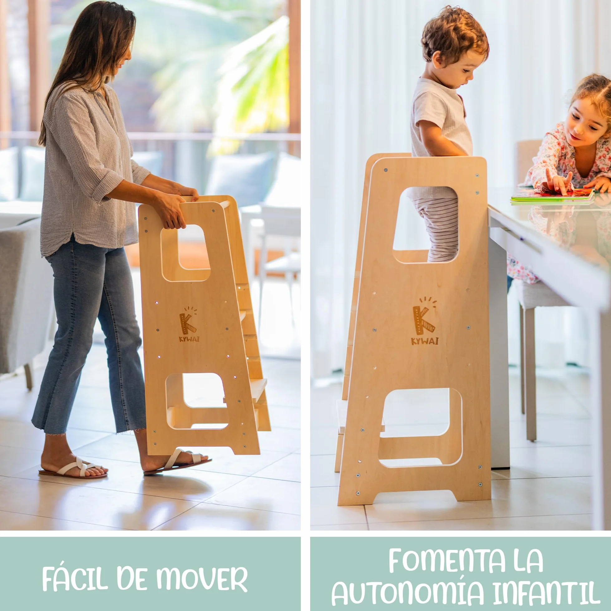 Torre de Aprendizaje Montessori Premium Desde 1 año, Doble Barrera, Patas Antivuelco