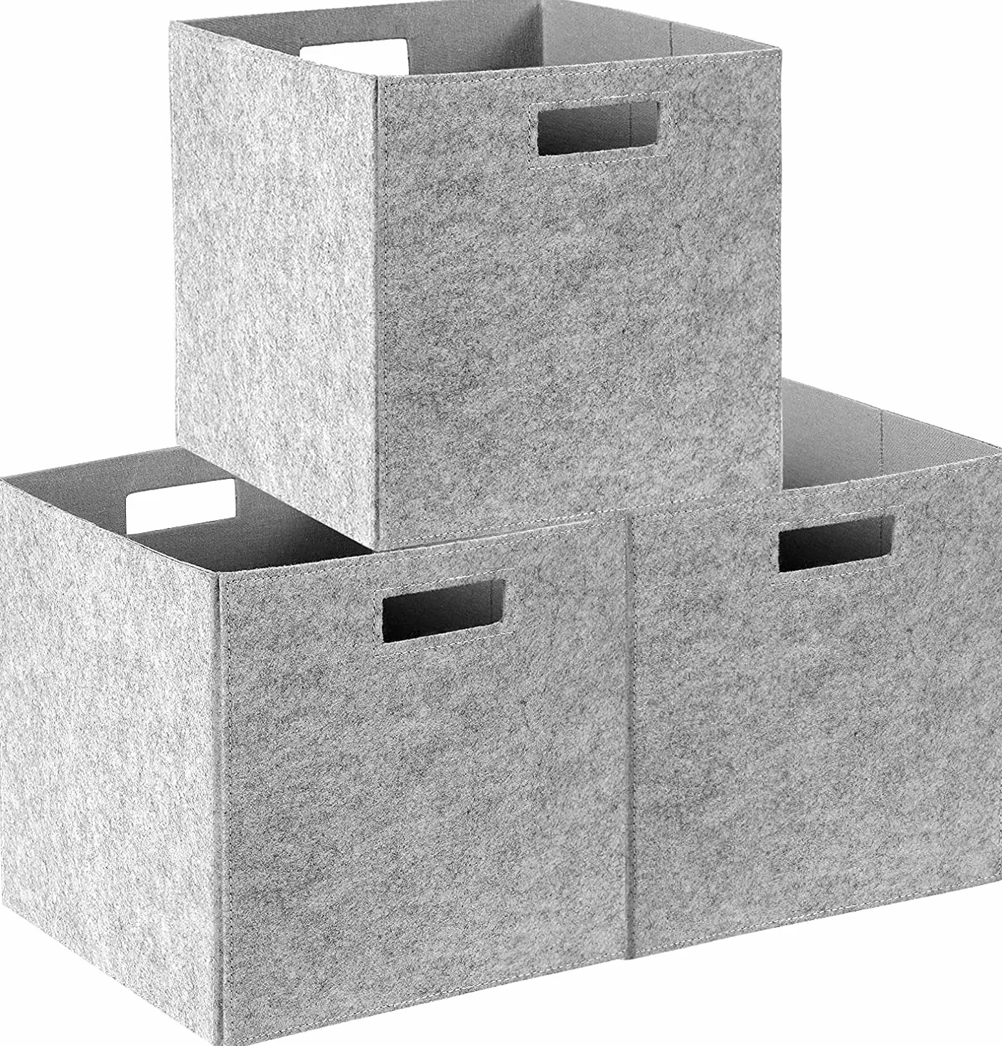 Caja de almacenamiento de fieltro plegable juego de 3 organizador 30 x 30 x 30 cm gris claro