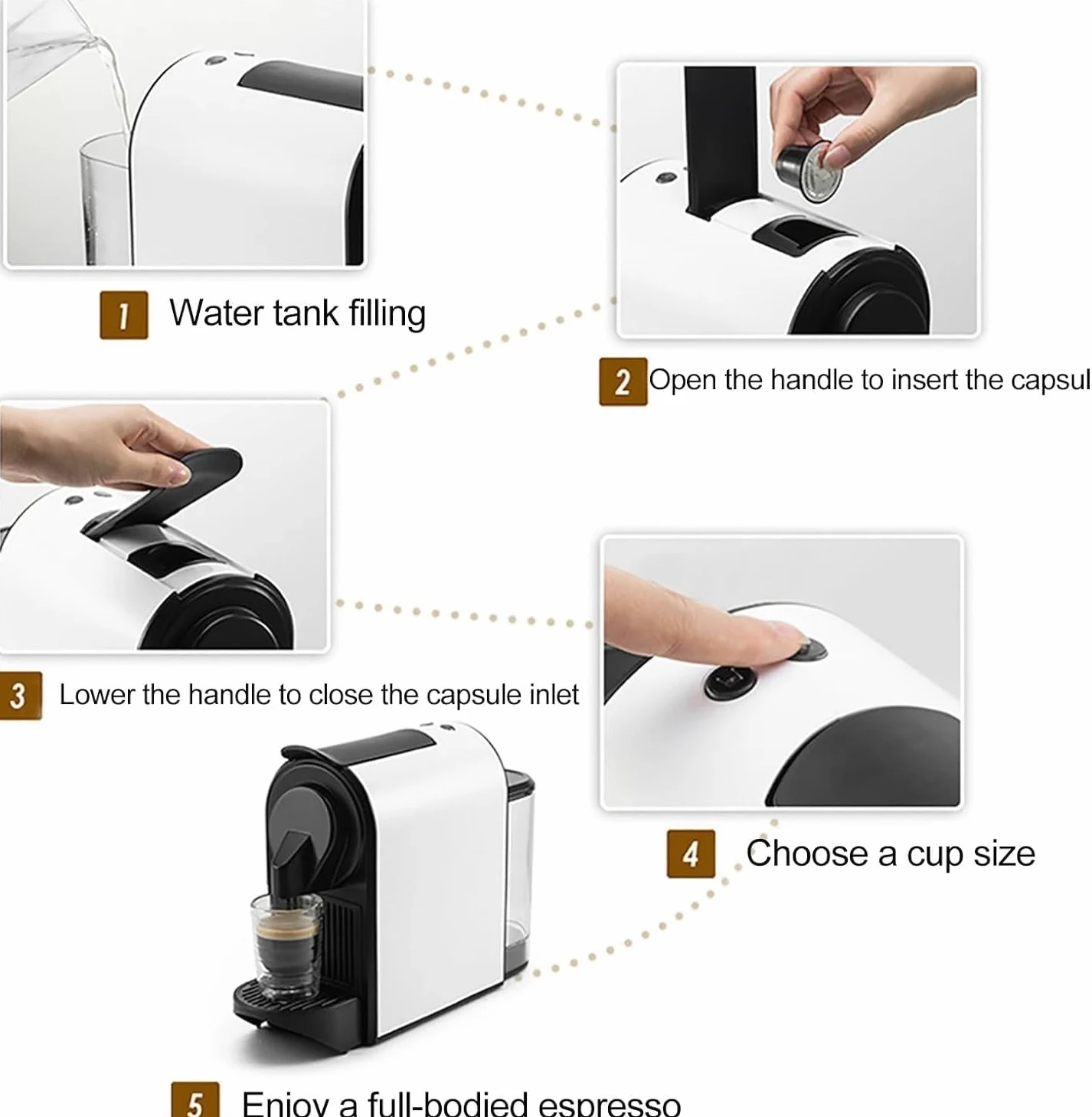 Máquina de café espresso, cafetera totalmente automática, tanque de agua de 800 ml, bomba italiana ODE de 20 bares, compatible con cápsulas Nespresso, molinillo compacto para uso doméstico