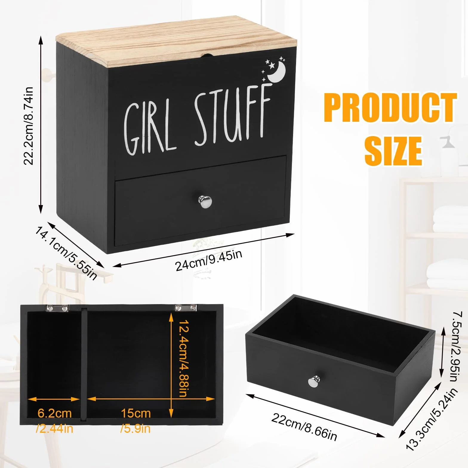 Caja Para Compresas y Tampones, 2 Compartimentos Caja Tampones con Tapa Organizador de Compresas y Tampones Dispensador de Almohadillas de Algodón para Baño, Tocador, Salón, Nergo