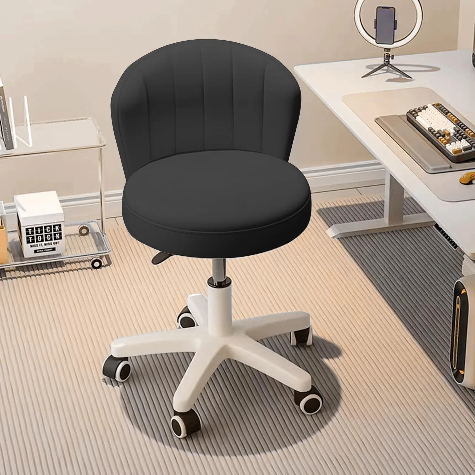 Silla pequeña de Escritorio Silla giratoria con Respaldo de Cuero PU Altura Ajustable Silla giratoria para tocador, Trabajo y Ordenador para Oficina en casa, Dormitorio