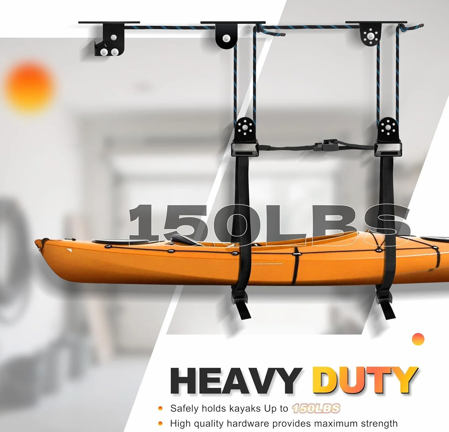 Hikeen Sistema de Polea Superior para Kayak, Capacidad 68KG, Elevador de Almacenamiento en Garaje