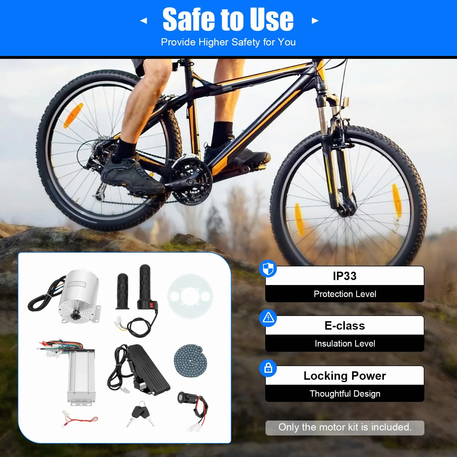 Kit de motor DC sin escobillas 48-72V 3000W 4900 RPM IP33 para E-Bike, bicicleta