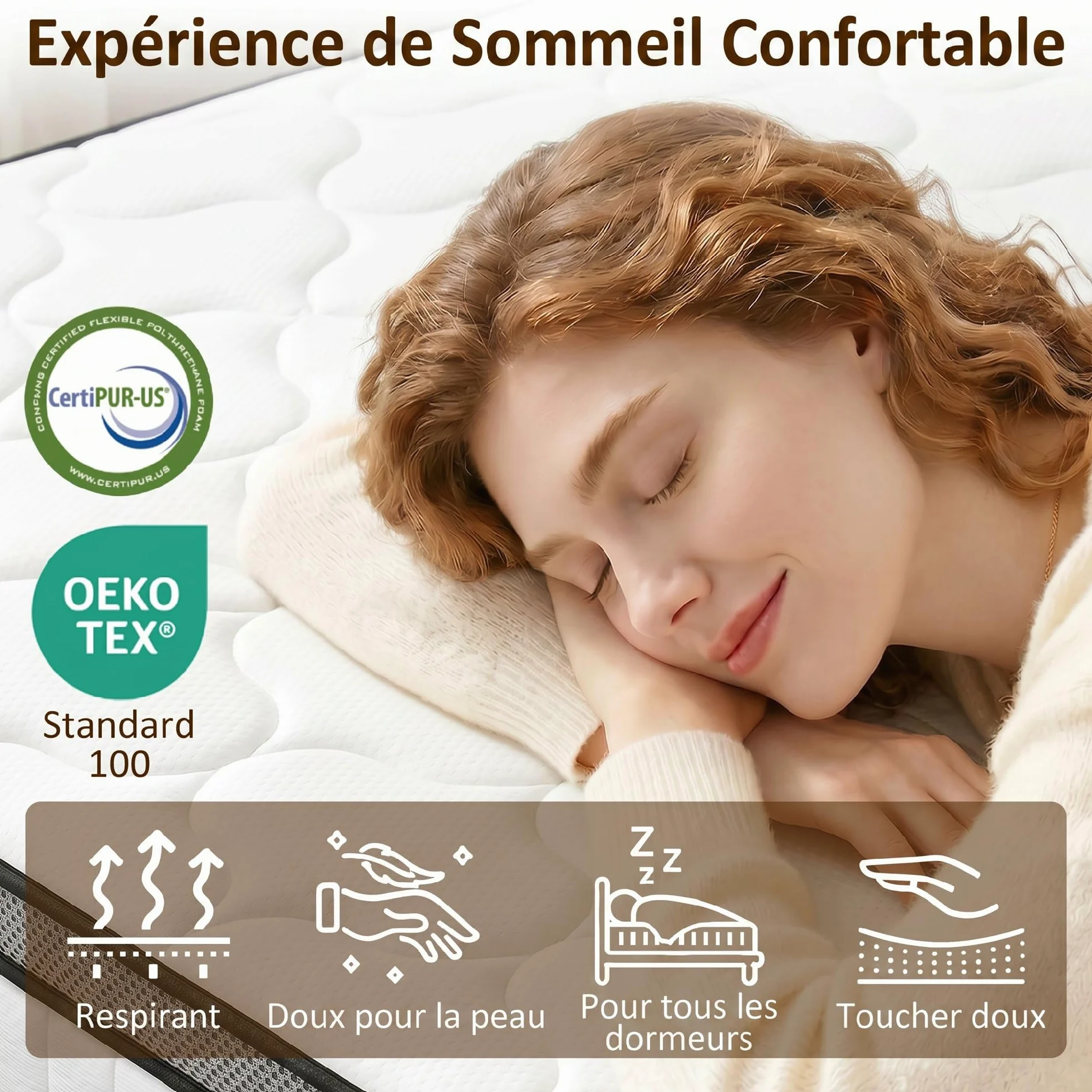 HOMCOM Colchón 90x190cm 20cm Soporte 7 Zonas | Colchón de muelles empaquetados, espuma de memoria con gel refrigerante, certificado Oeko-Tex, firmeza media