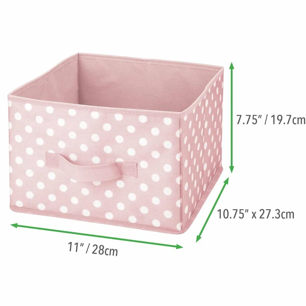 mDesign Juego de 6 Contenedores de Tela Organizadores de Juguetes Lunares para Dormitorios Infantiles Rosa/Blanco