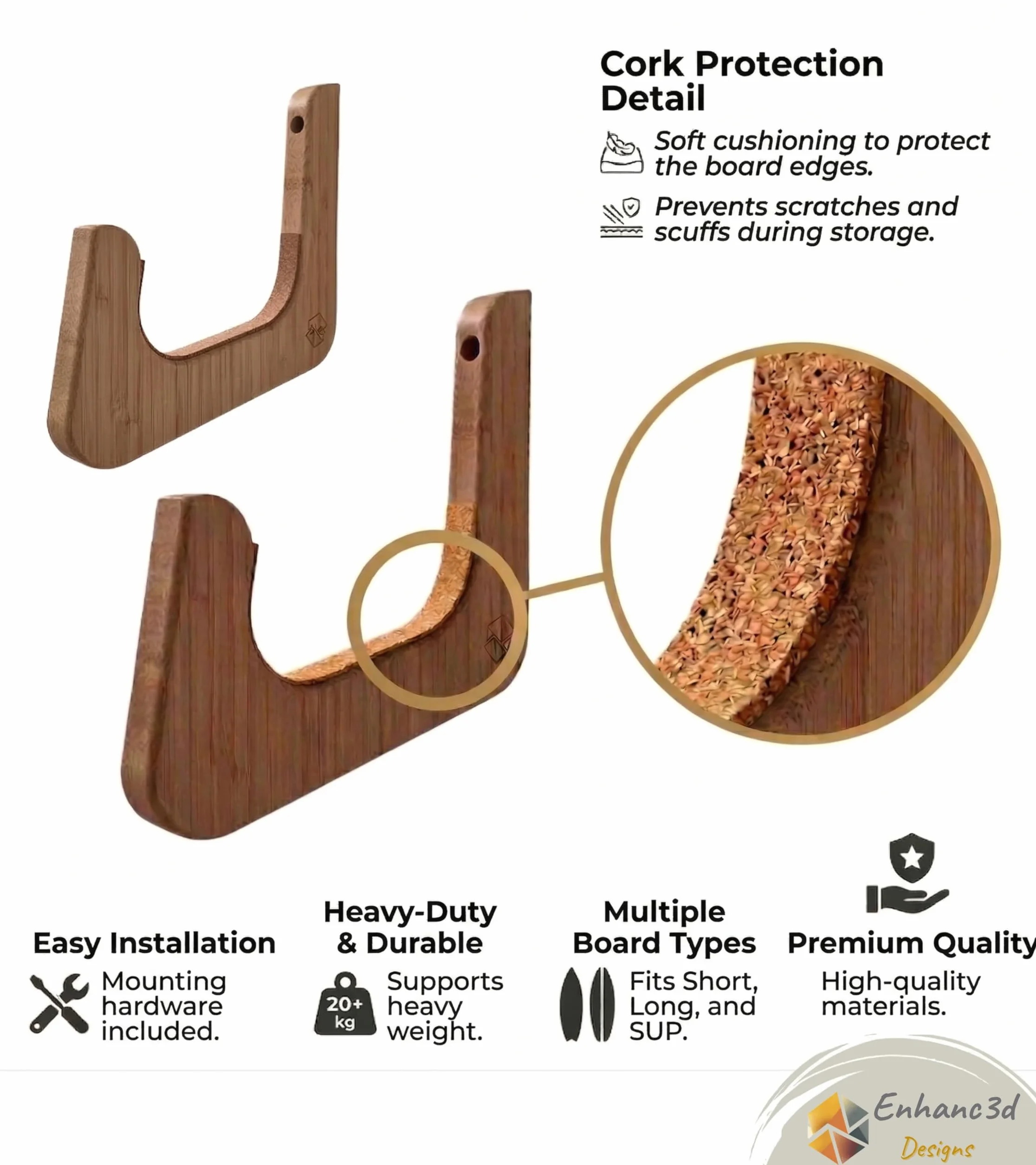 Soporte para Tabla de Surf de Pared y Paddle Surf Horizontal - Colgador de Madera