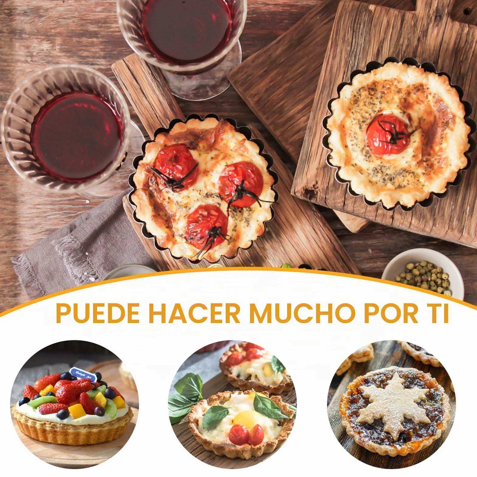 Frasheng 10 Piezas Moldes Antiadherentes para Quiche y Tartaletas, Base Desmontable 4 Pulgadas / 10 Cm, Negro