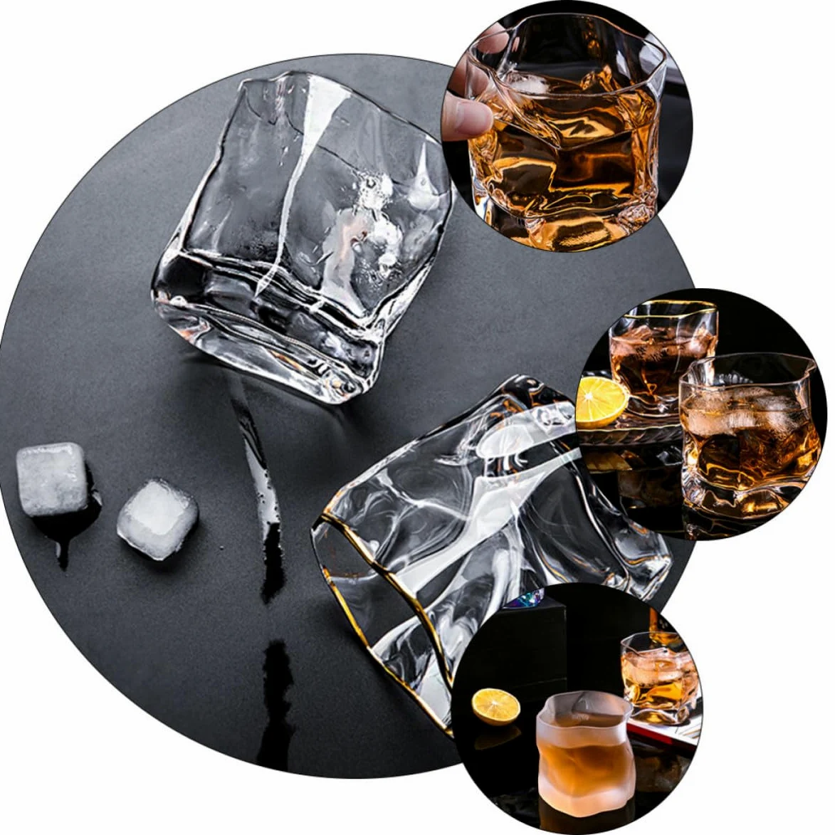 OSALADI Vasos de Whisky de Vidrio Reutilizables y Seguros para Uso en Restaurantes y Hogares, Juego de 3 Piezas Diseño Creativo y Único