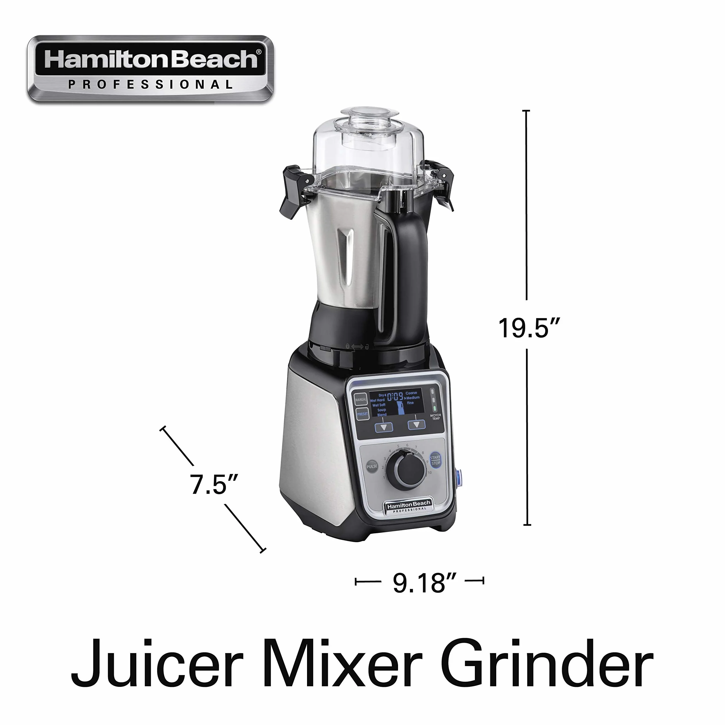 Hamilton Beach - Molinillo mezclador profesional 4 en 1, motor de grado comercial de 1400 W, 120 V, 3 tarros a prueba de fugas, para especias húmedas y secas, chutneys y curries, diseñado en India y