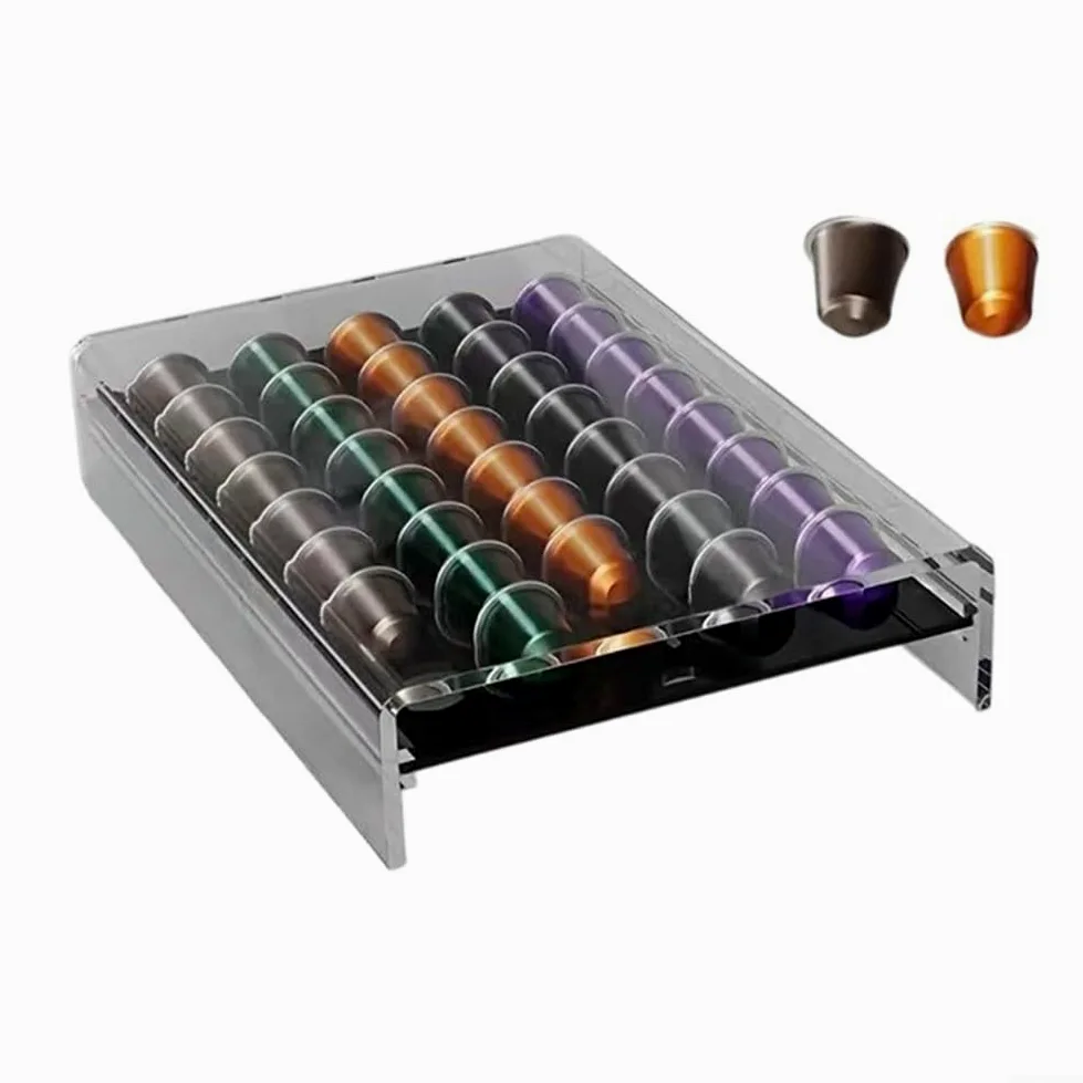 Soporte acrílico para cápsulas de café con 40 ranuras, cajón transparente para organización de cocina, diseño de pies antideslizantes para Tassimo para tchibo, compatible con cápsulas de 13 x 9.3
