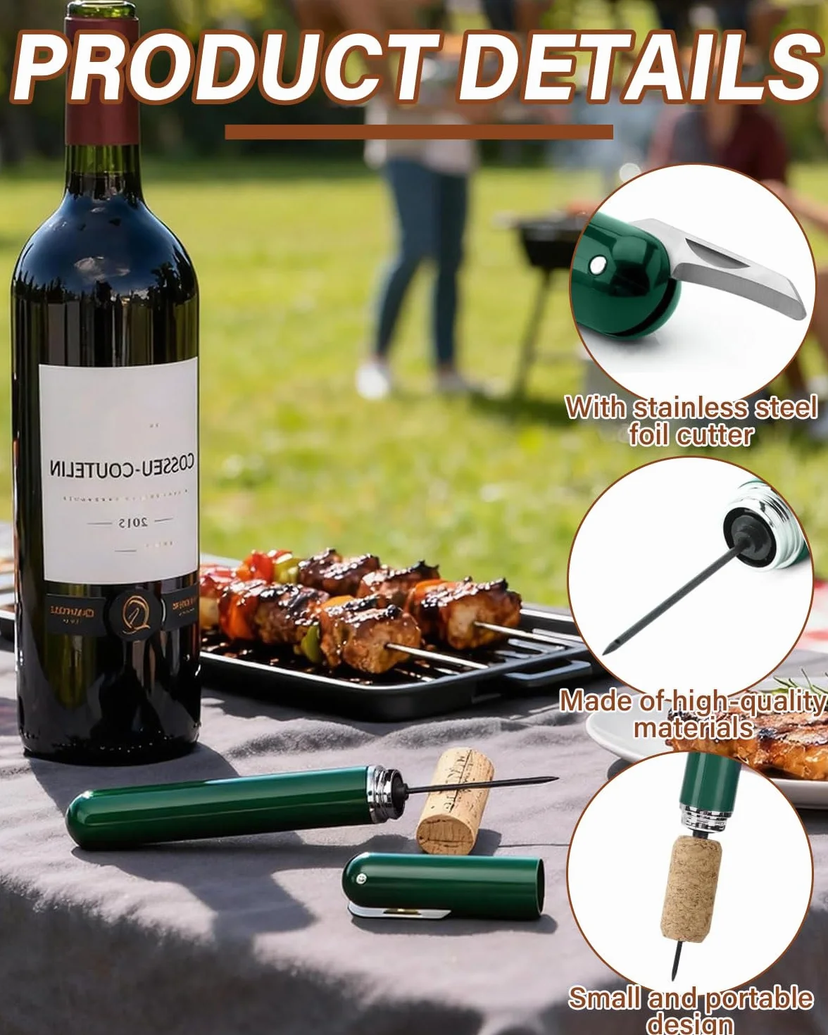Abrelatas de vino de presión de aire 2 en 1,abridor de vino, abridor de botellas de vino, bomba de aire fácil de abrir, sacacorchos portátil de viaje para Fiesta Cumpleaños