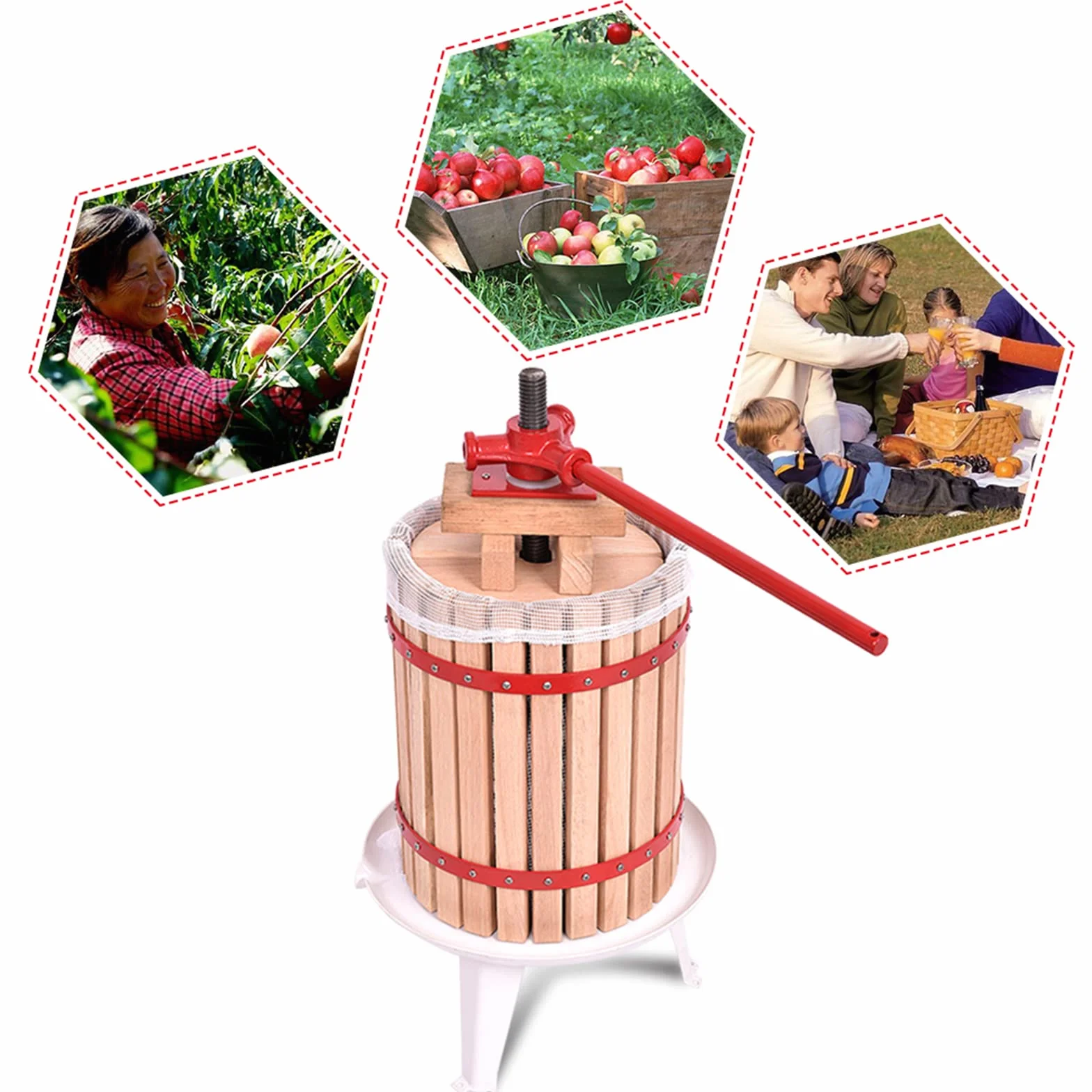 LZQ Prensa de frutas prensa de 18 litros de zumo y exprimidor de bayas, prensa mecánica para vino de manzana con paño prensado