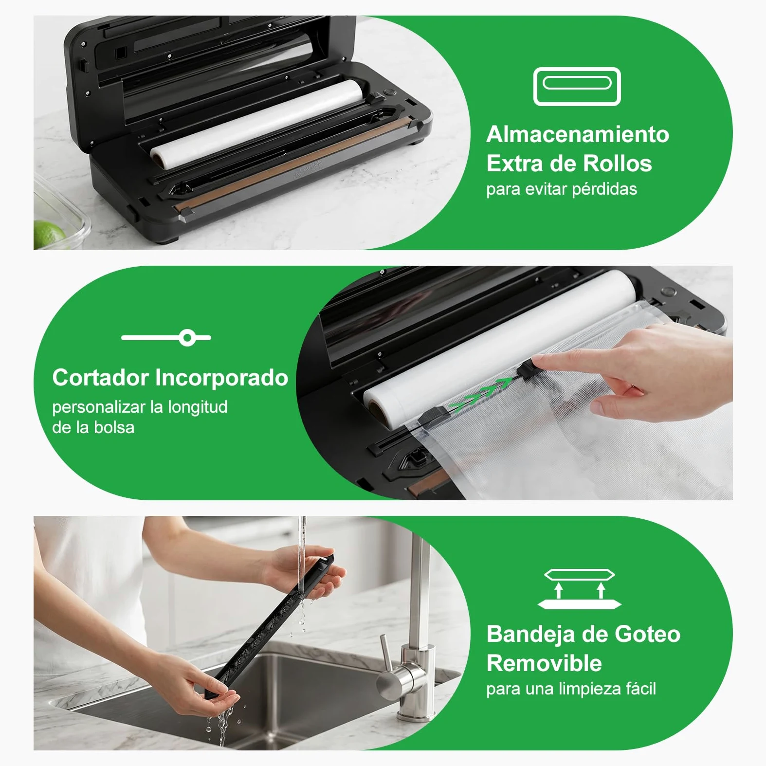 Aigostar Envasadora al Vacío, 9L/min, Pantalla Digital, Bandeja Extraíble | Envasadora al Vacío Doméstica con 6 Modos, Función Moist+, Cortador y Almacén de Rollos, Incluye 10 Bolsas y 2 Rollos