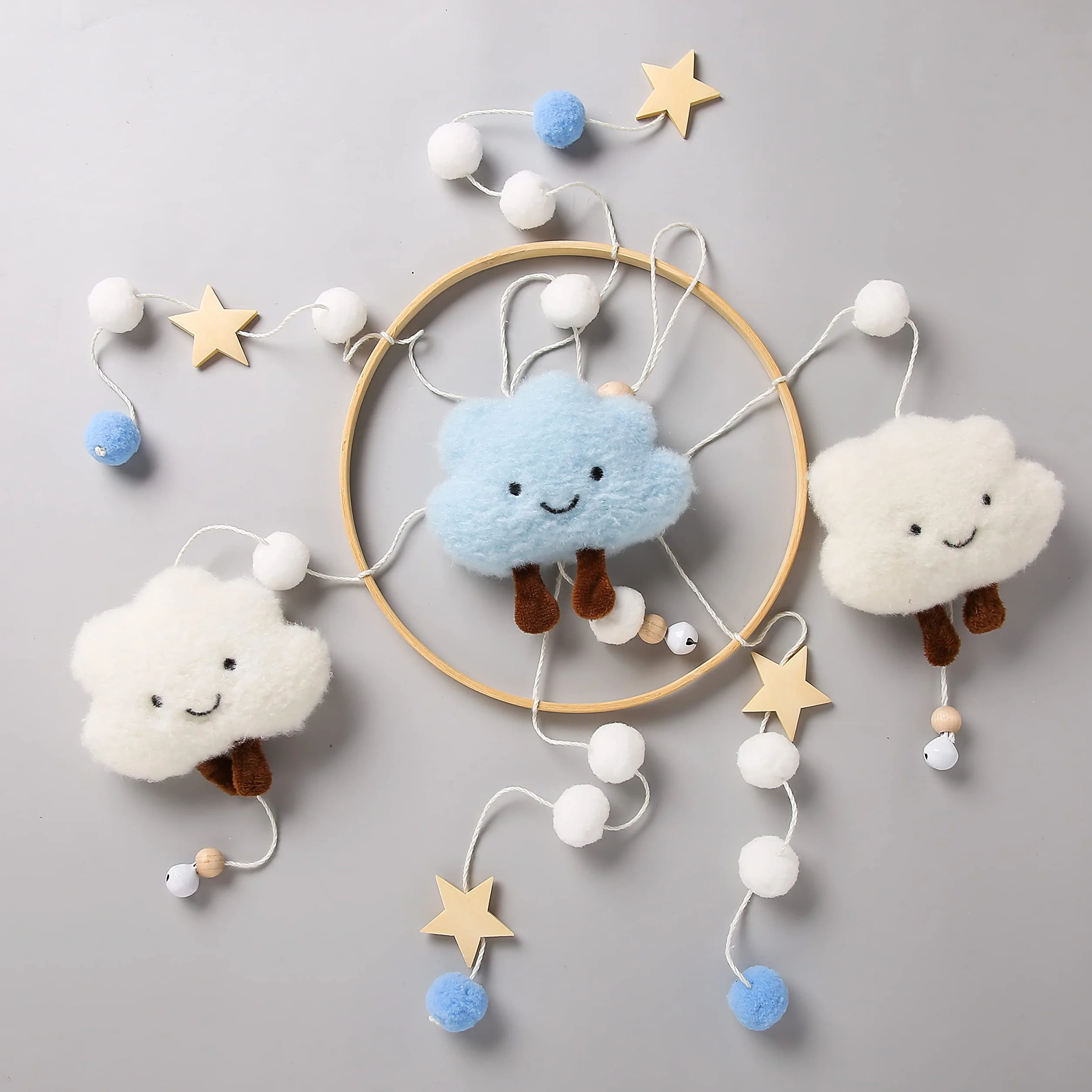 Mobile baby Cloud Wind Games felt Balls Sweet Cloud Mobile baby Room ganchillo de madera Mobile BABY Bed Bell colgante cuna cambio de mesa decoración Cloud Mobile Crib Deco Bedbell